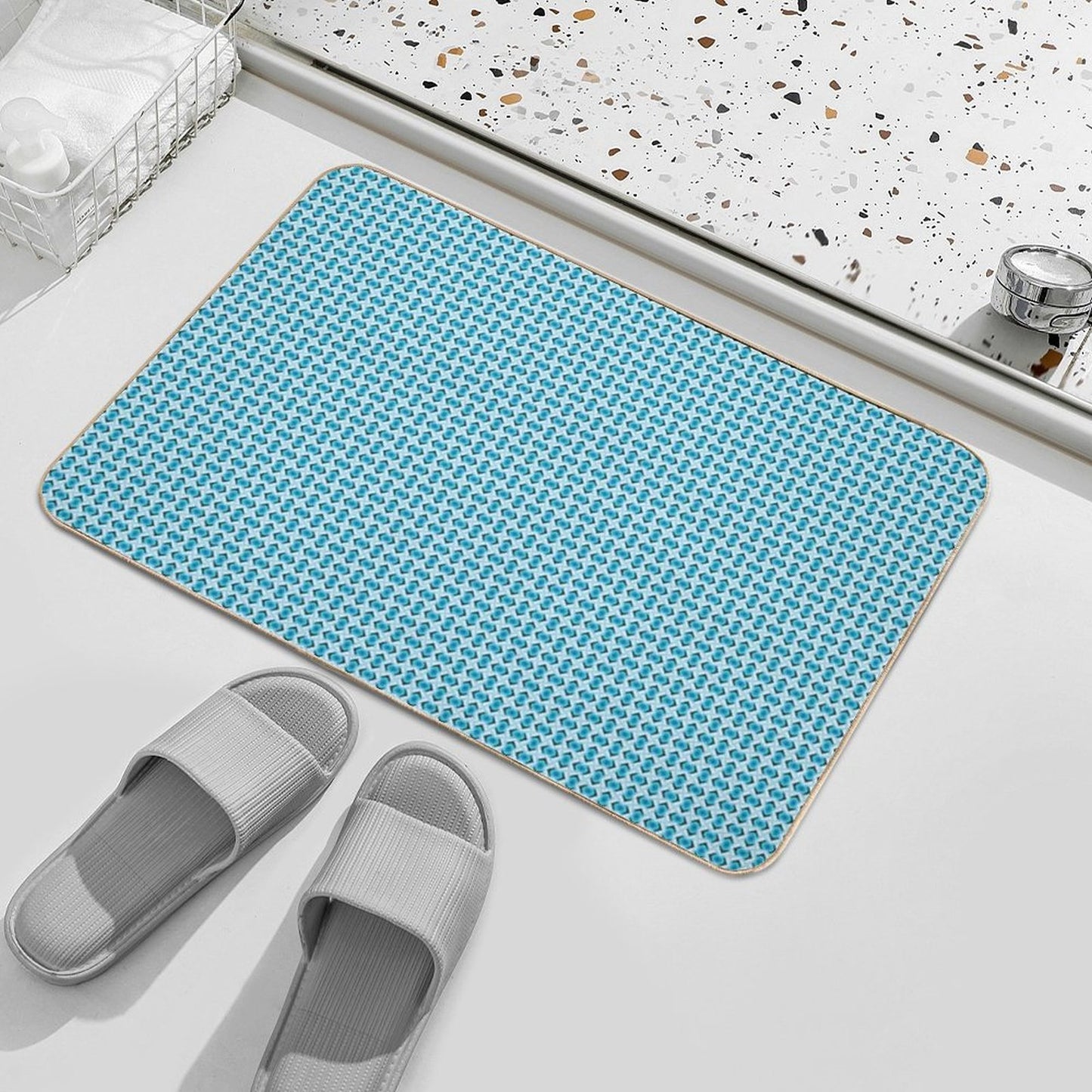 Overlapping Aqua Blue Diamonds High-Traffic Bath Mat