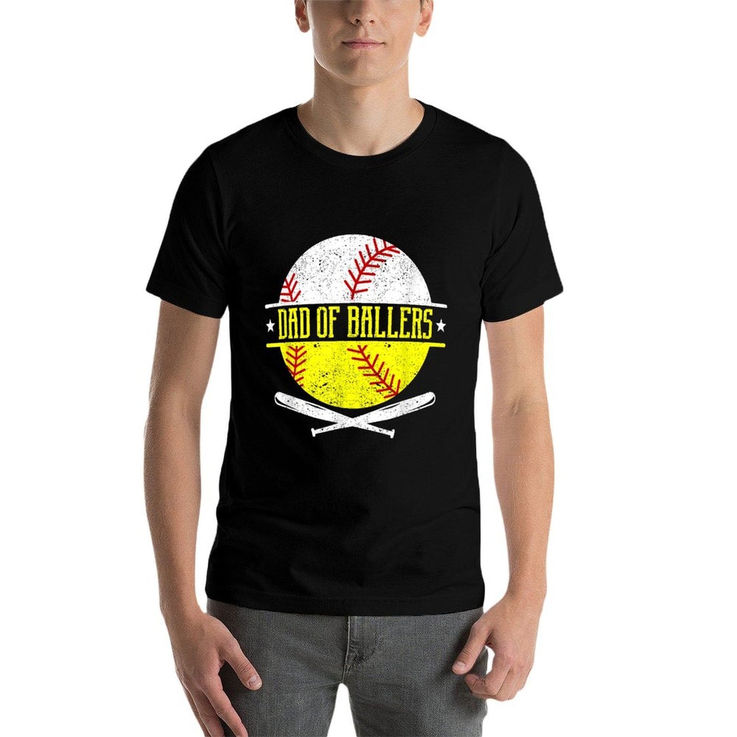 Dad of Ballers Funny Dad of Baseball And Softball Player Rolled Sleeves T-Shirt