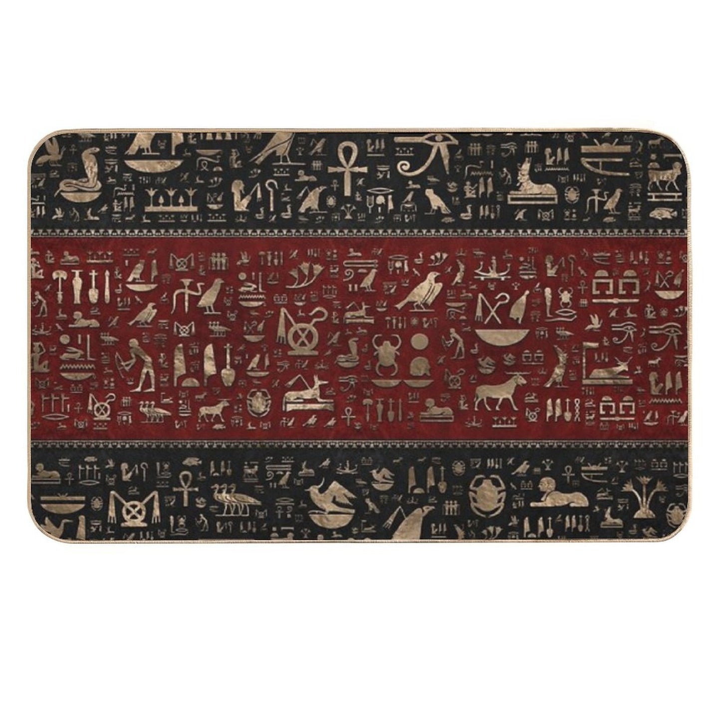 Ancient Egyptian Hieroglyphs - Black And Red Leather And Gold Rapid-Drying Bath Mat