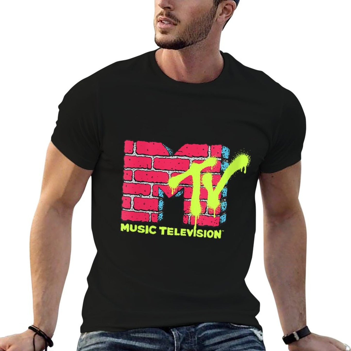 Womens MTV Graffiti Brick Wall Vintage Street Art Odor-resistant T-Shirt