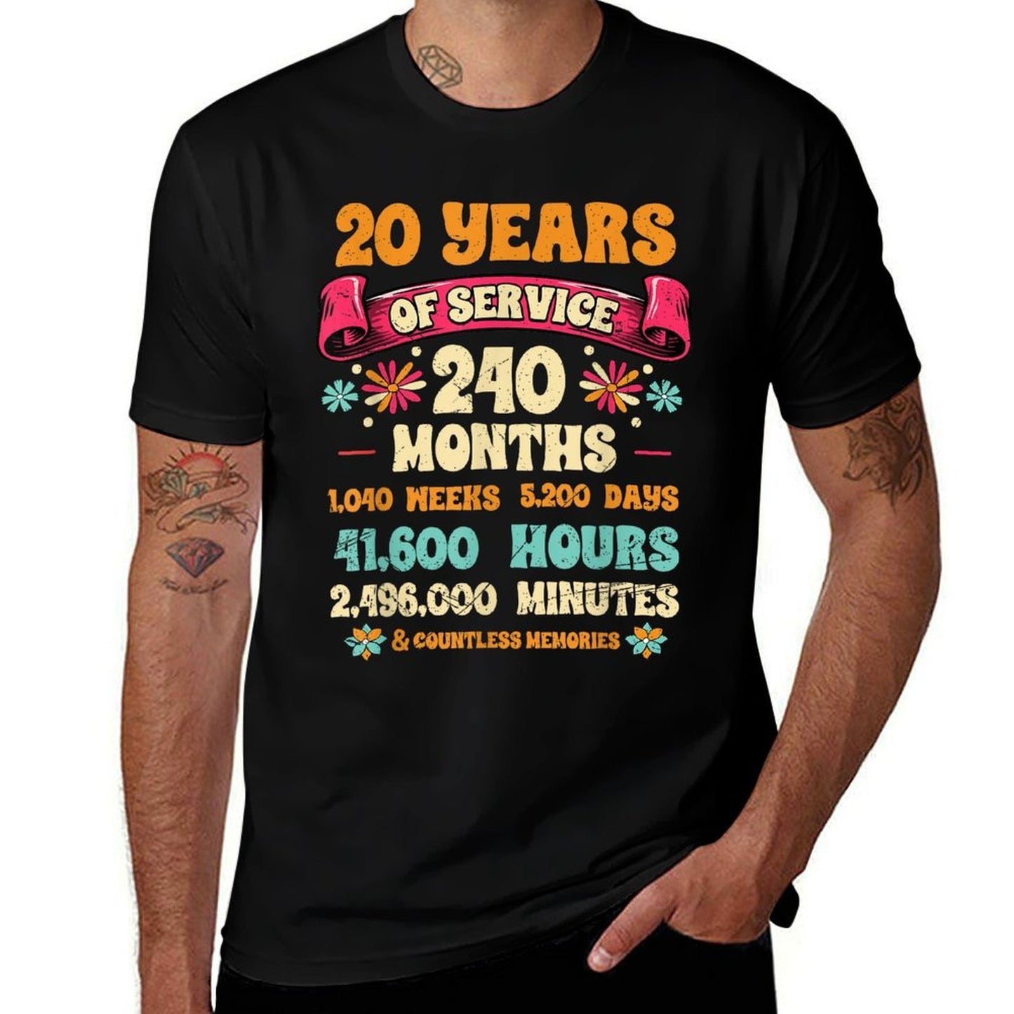 20 Years Of Service 20th Year Work Anniversary For Men Women High-quality Stitching T-Shirt