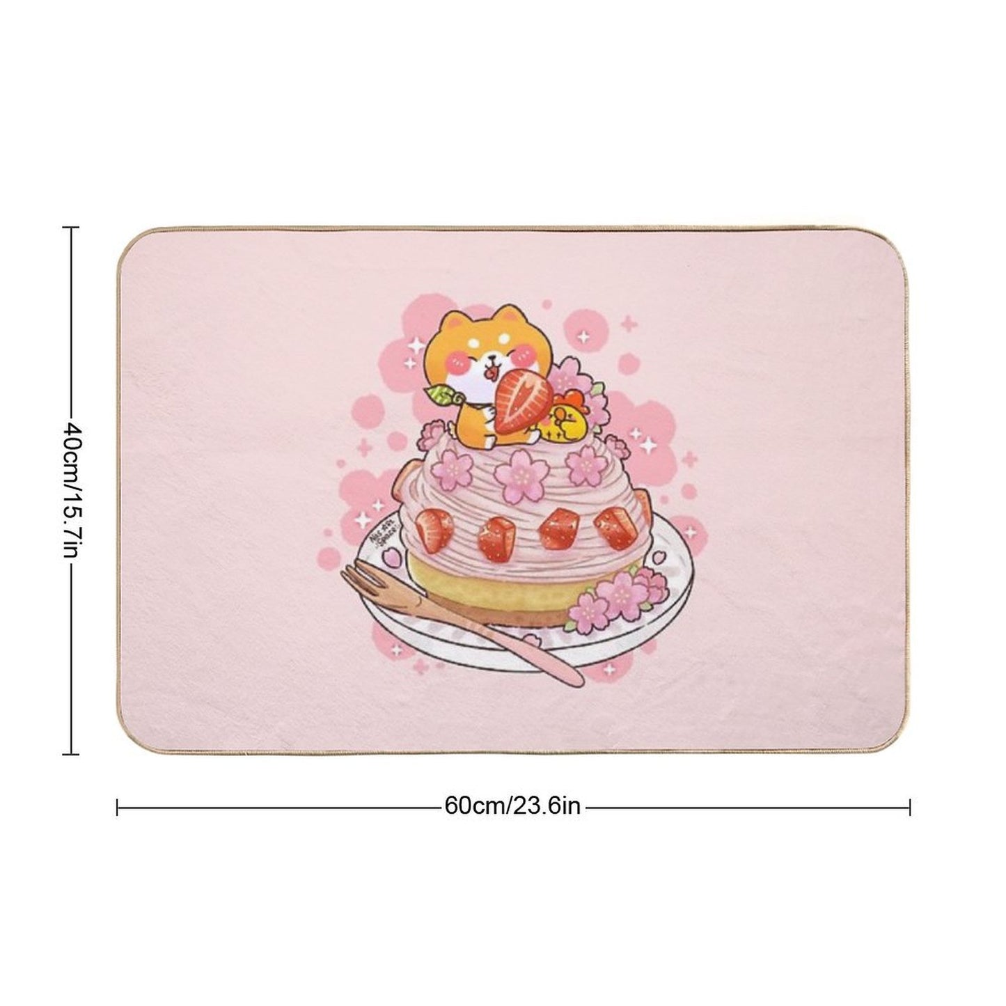 Cute Shiba Inu Sakura Mont Blanc Cake Fade-Resistant Bath Mat