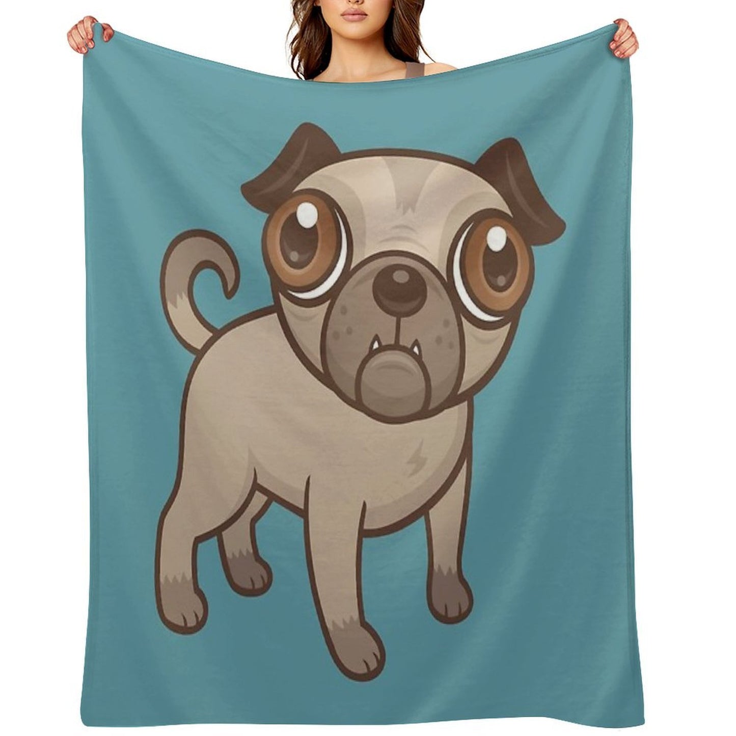 Pug Puppy Cartoon Sustainable Throw Blanket