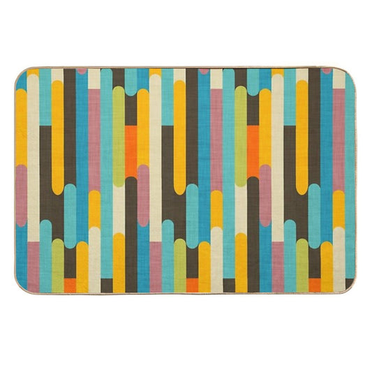 Retro Color Block Popsicle Sticks Blue Durable Bath Mat