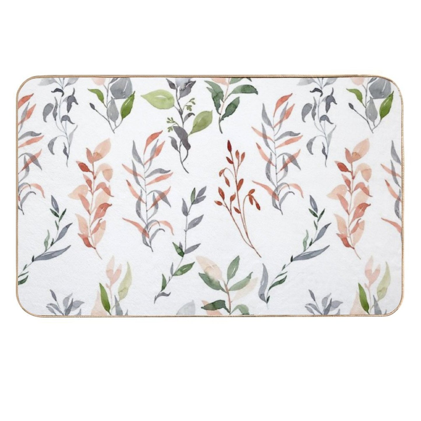 Watercolor Pattern with Leaves Stain-Proof Bath Mat