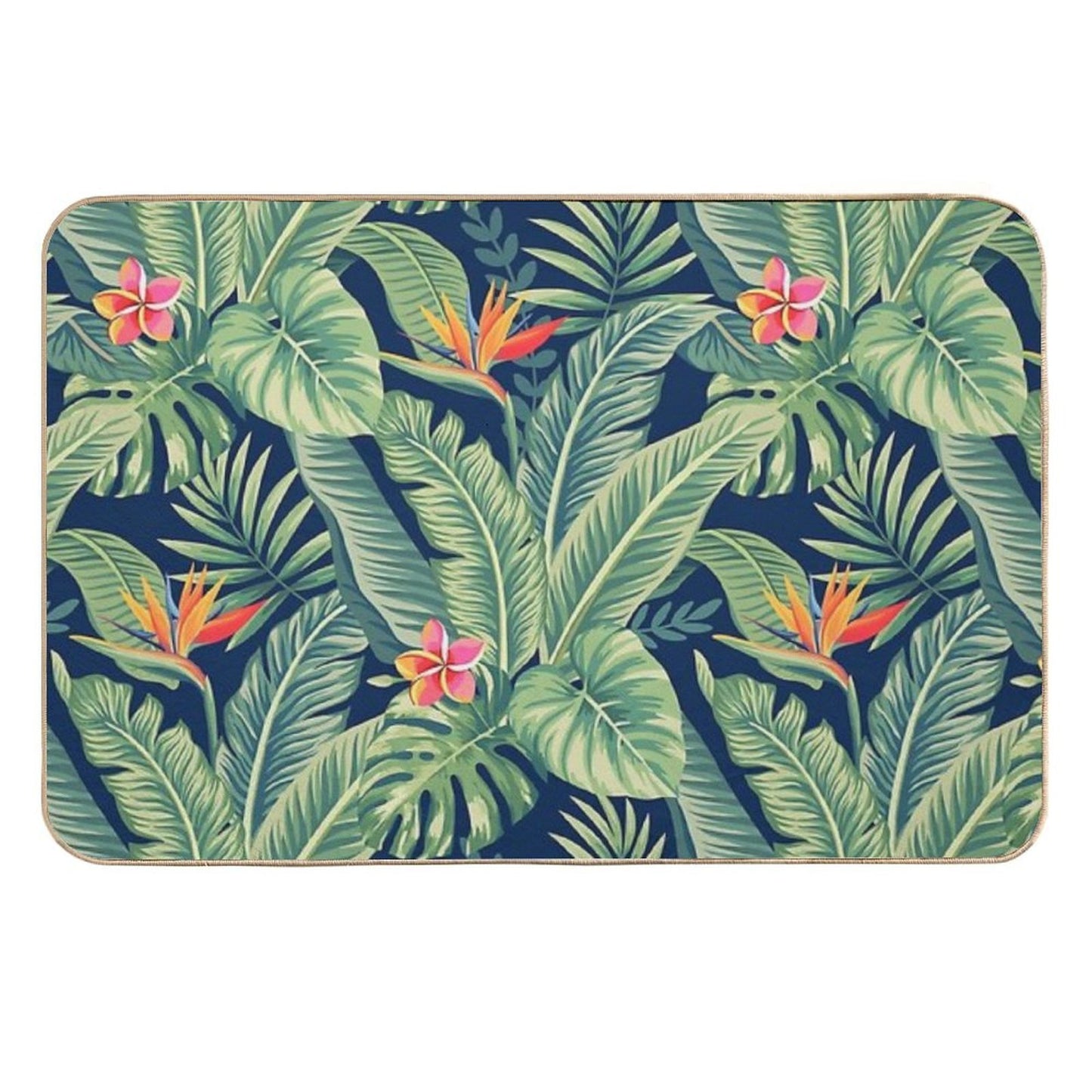 Tropical Banana Monstera Palm Leaves & Flowers Non-Slip Bath Mat