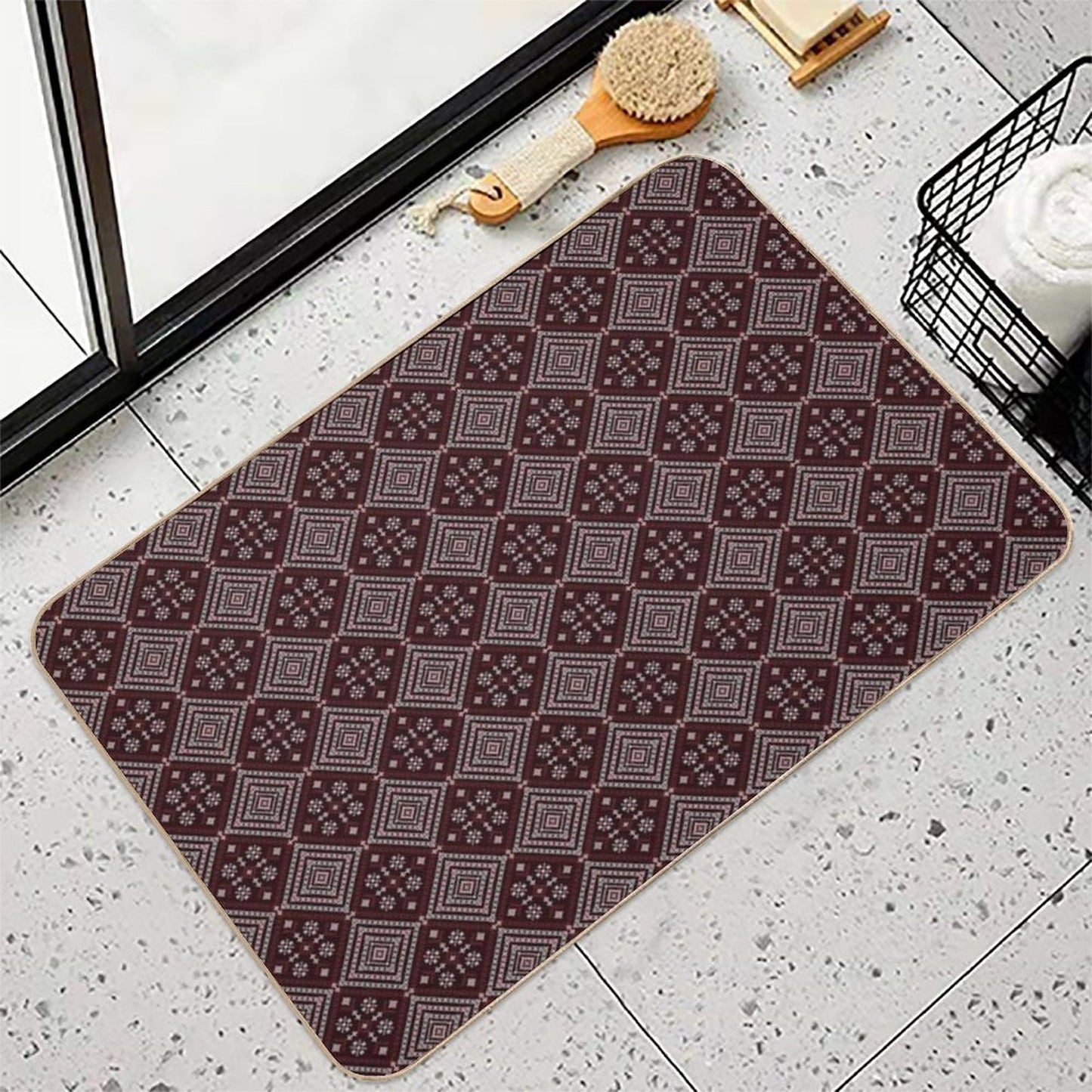 Ethnic Pattern Seamless Pixel Art for Fabric Toxin-Free Bath Mat