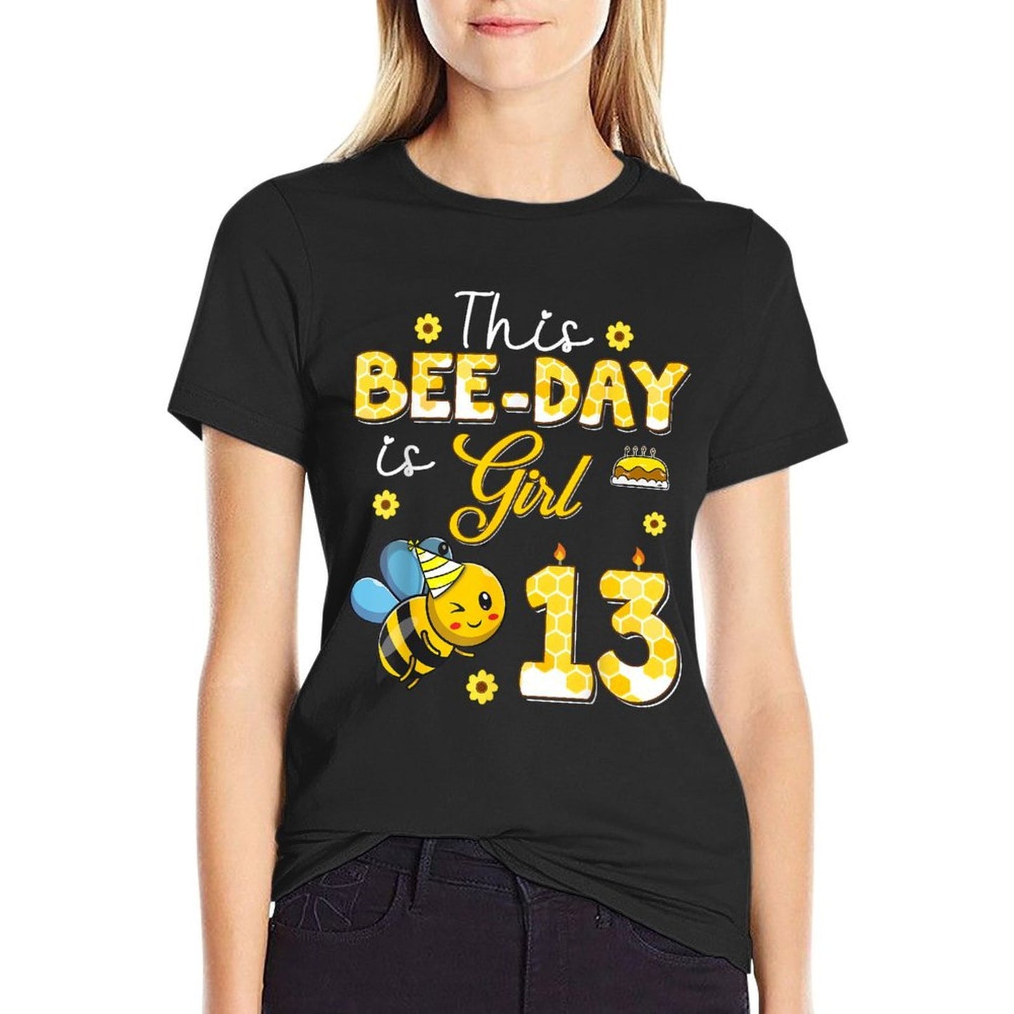 This Bee-Day Girl Is 13 Thirteen Years Old 13th Birthday Kid Versatile T-Shirt