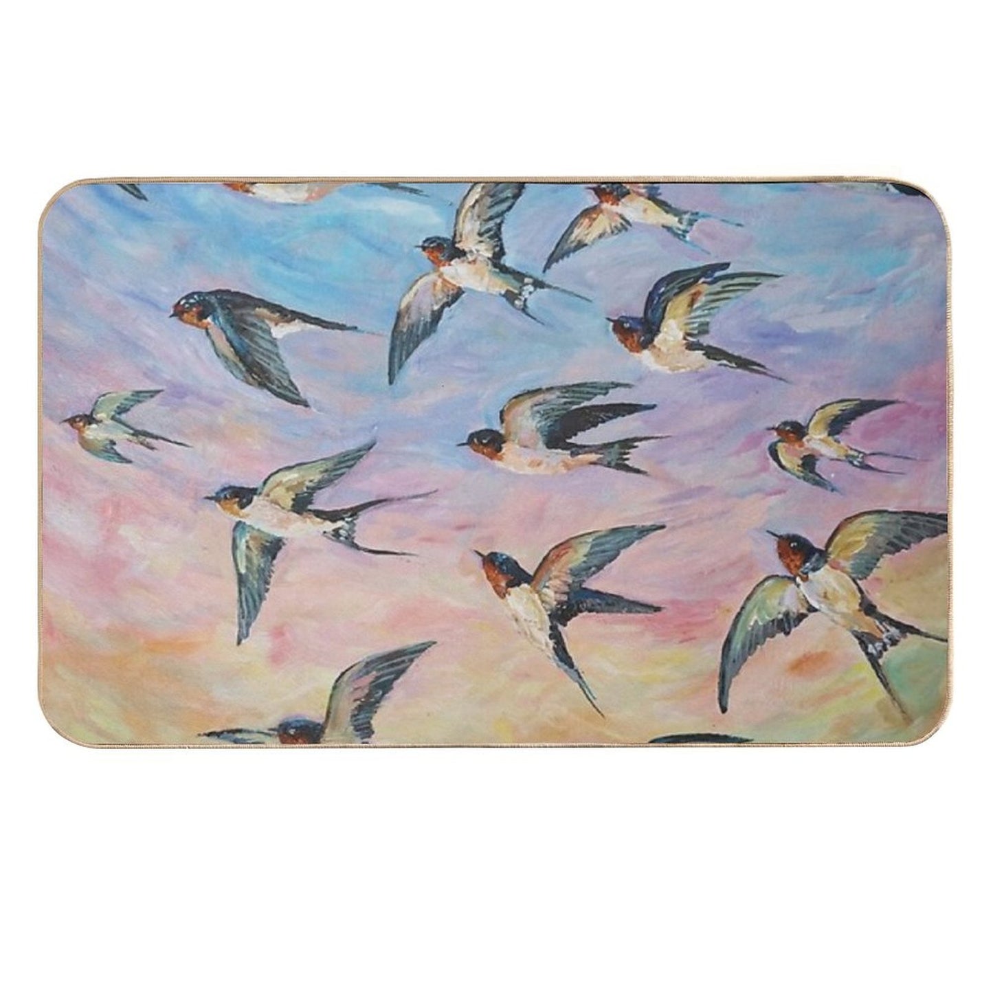 Barn Swallows Acrylic Painting Stain-Proof Bath Mat
