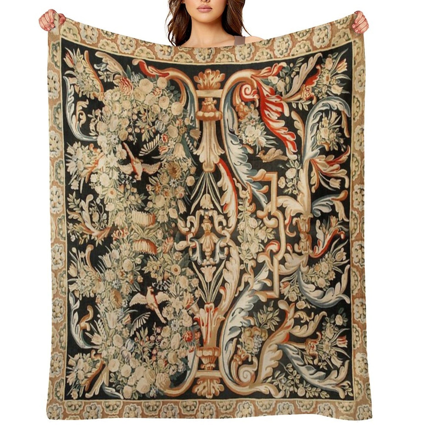 Antique French Gobelins Aubusson Tapestry Print Anti-pilling Throw Blanket