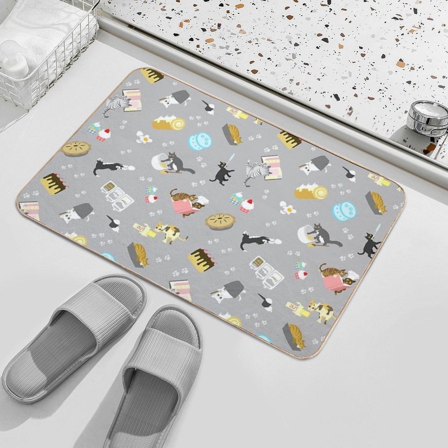 Cats Baking Cakes And Other Sweets, in Grey Durable Bath Mat