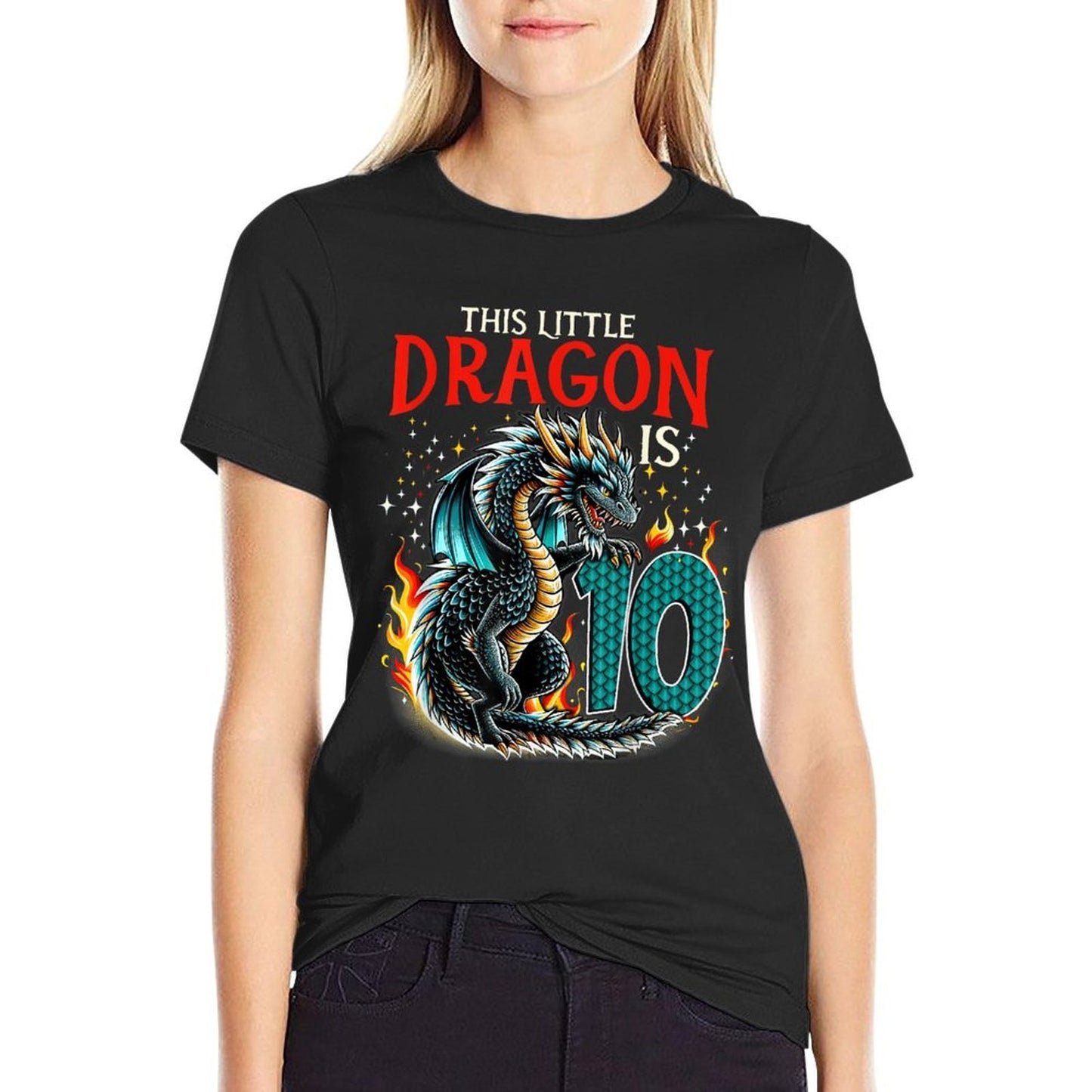 Turning 10 Year Old Birthday Boy Dragon 10th Bday Girl Wrinkle-resistant T-Shirt