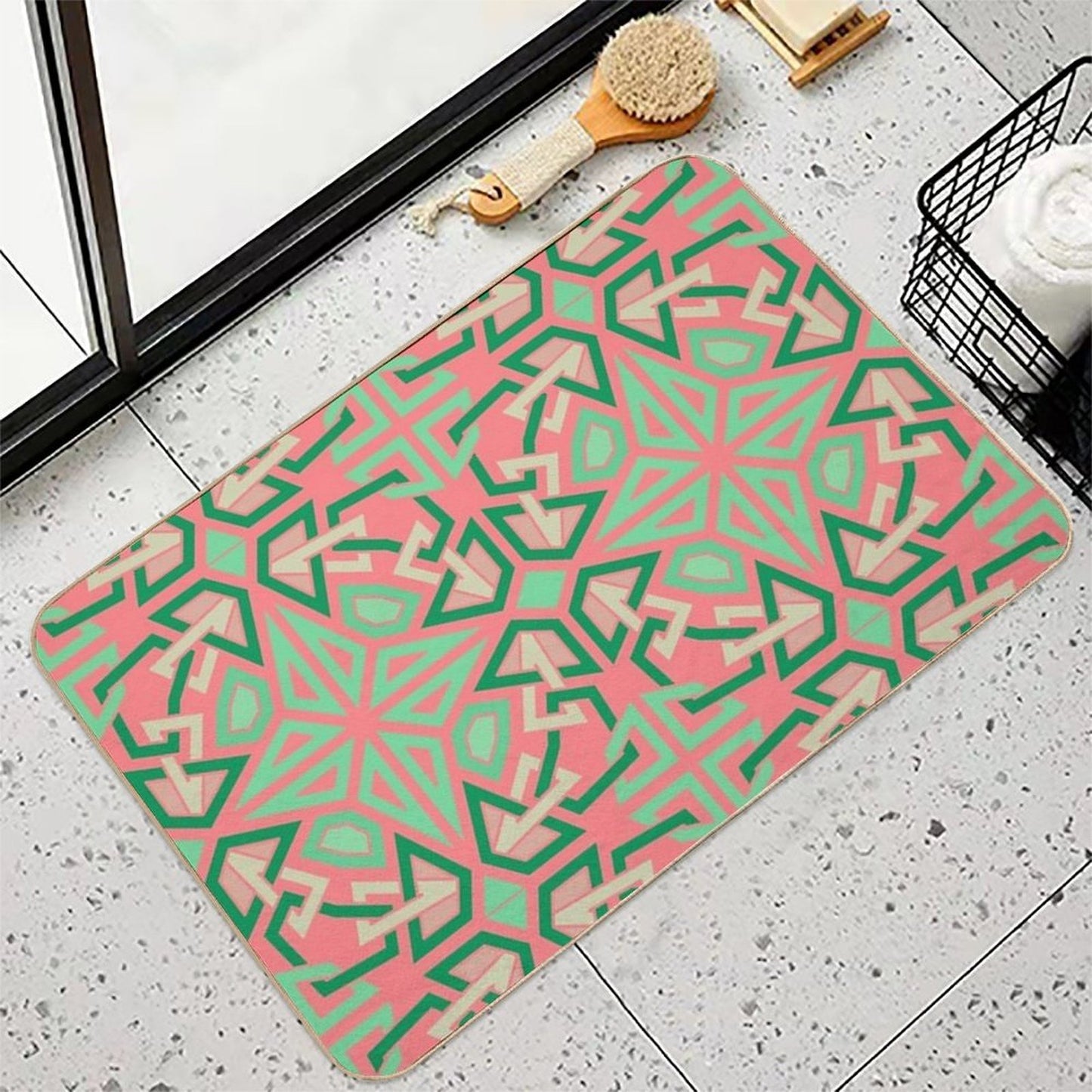 Four-Way Stars & Crossed Lines Ornament Fade-Resistant Bath Mat