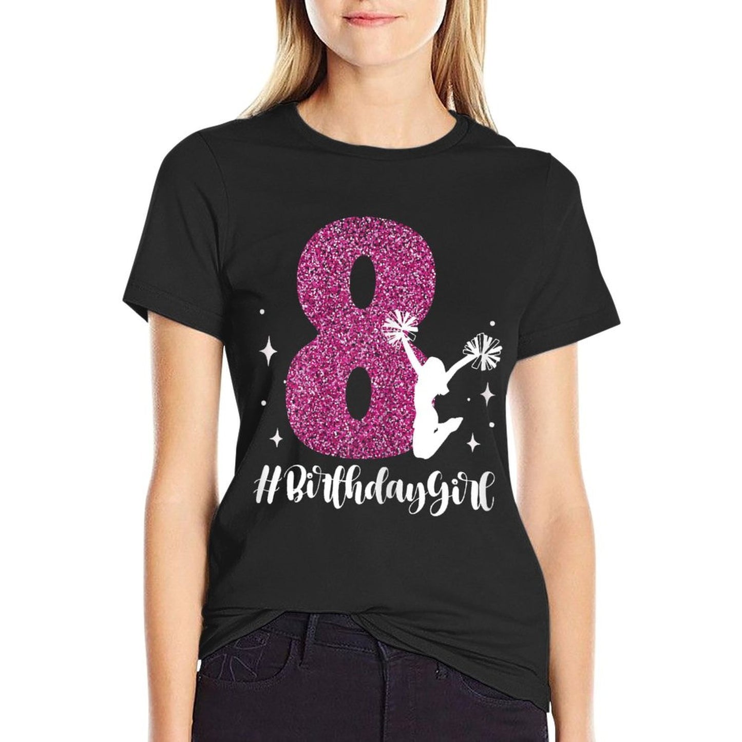 8th Birthday Cheerleader Girl 8 Years Old Cheerleading Soft T-Shirt
