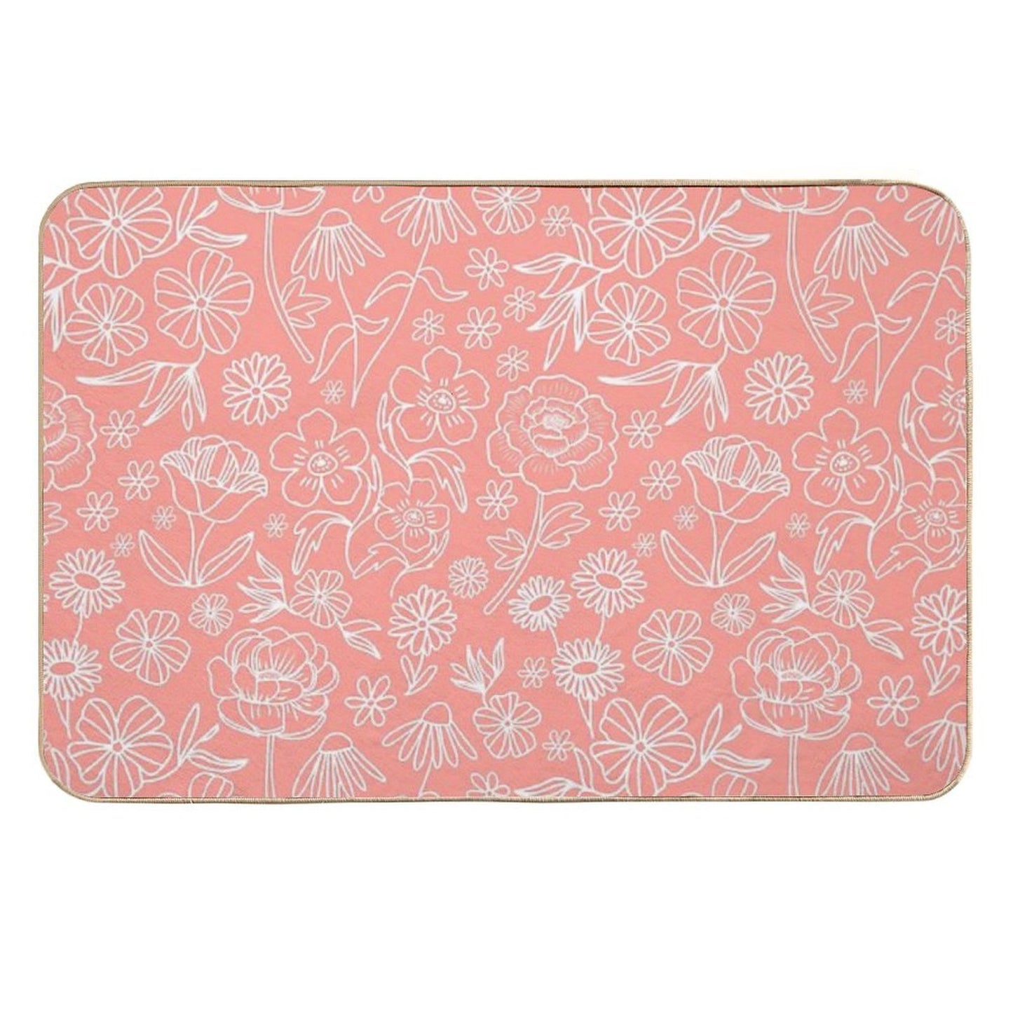 Floral Geometric Outlines on Coral Dirt-Trapping Bath Mat