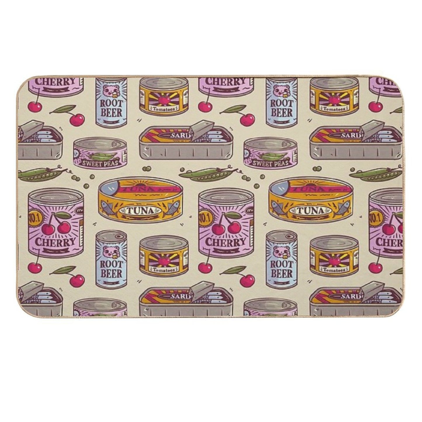 Vintage Canned Goods Pattern Pet-Safe Bath Mat