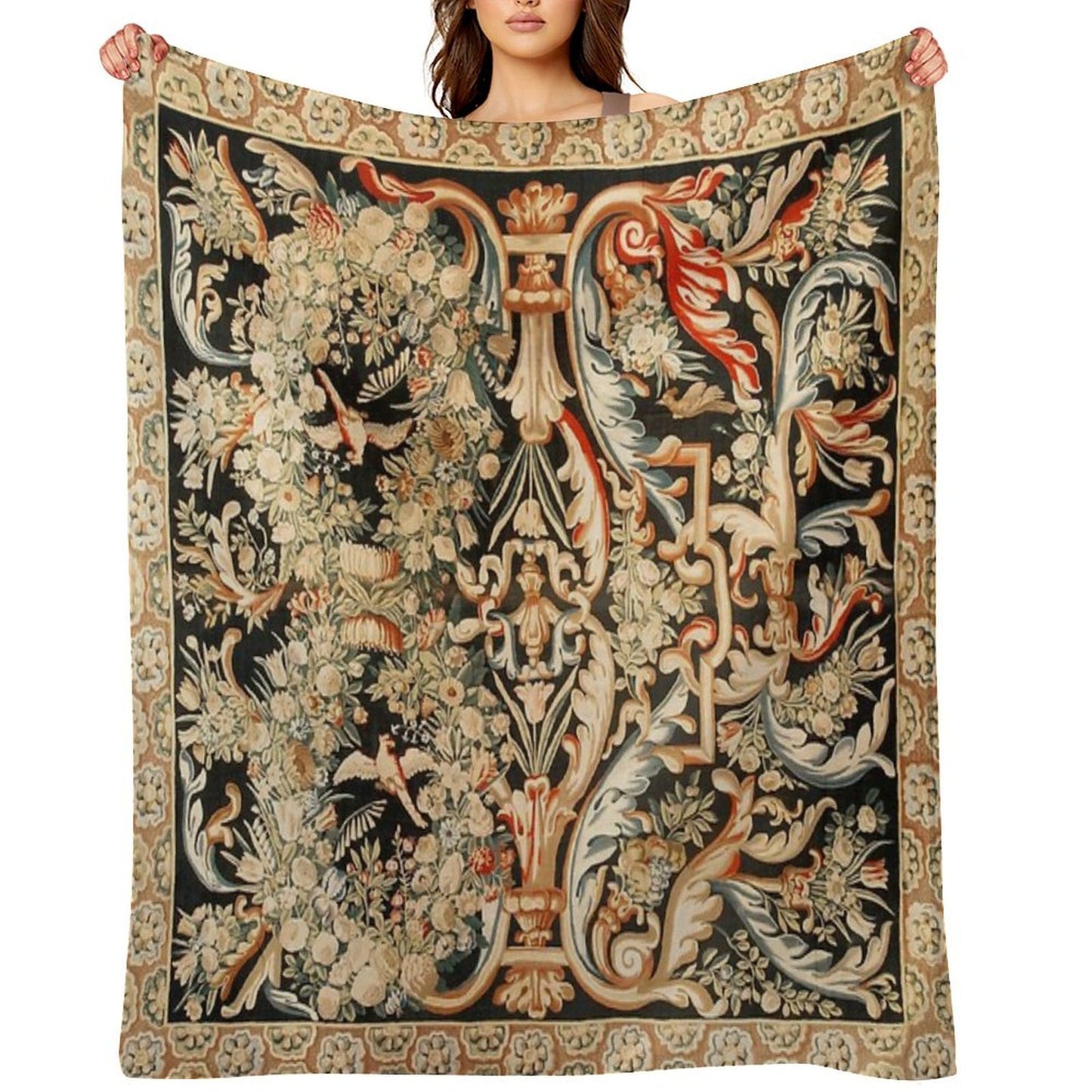 Antique French Gobelins Aubusson Tapestry Print Anti-pilling Throw Blanket