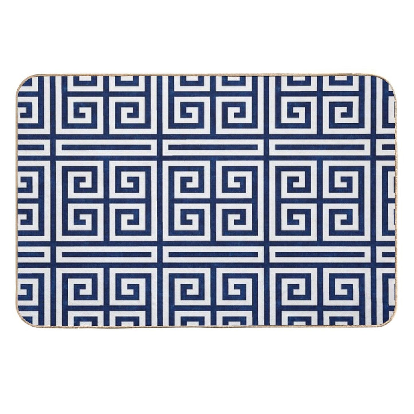 Greek Key - Blue And White Fade-Resistant Bath Mat