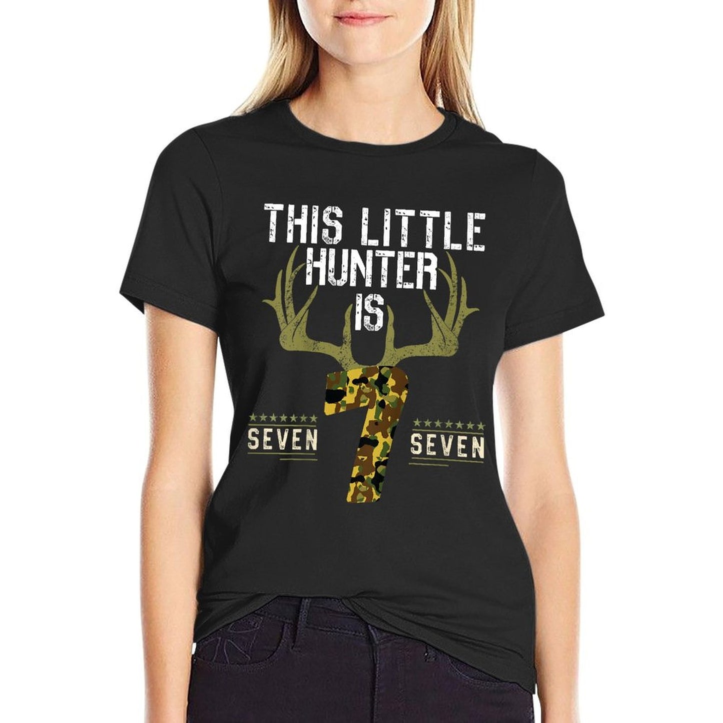 Kids 7th Birthday Funny Deer Hunter Seven Years Old Boy Hunting Graphic-printed T-Shirt