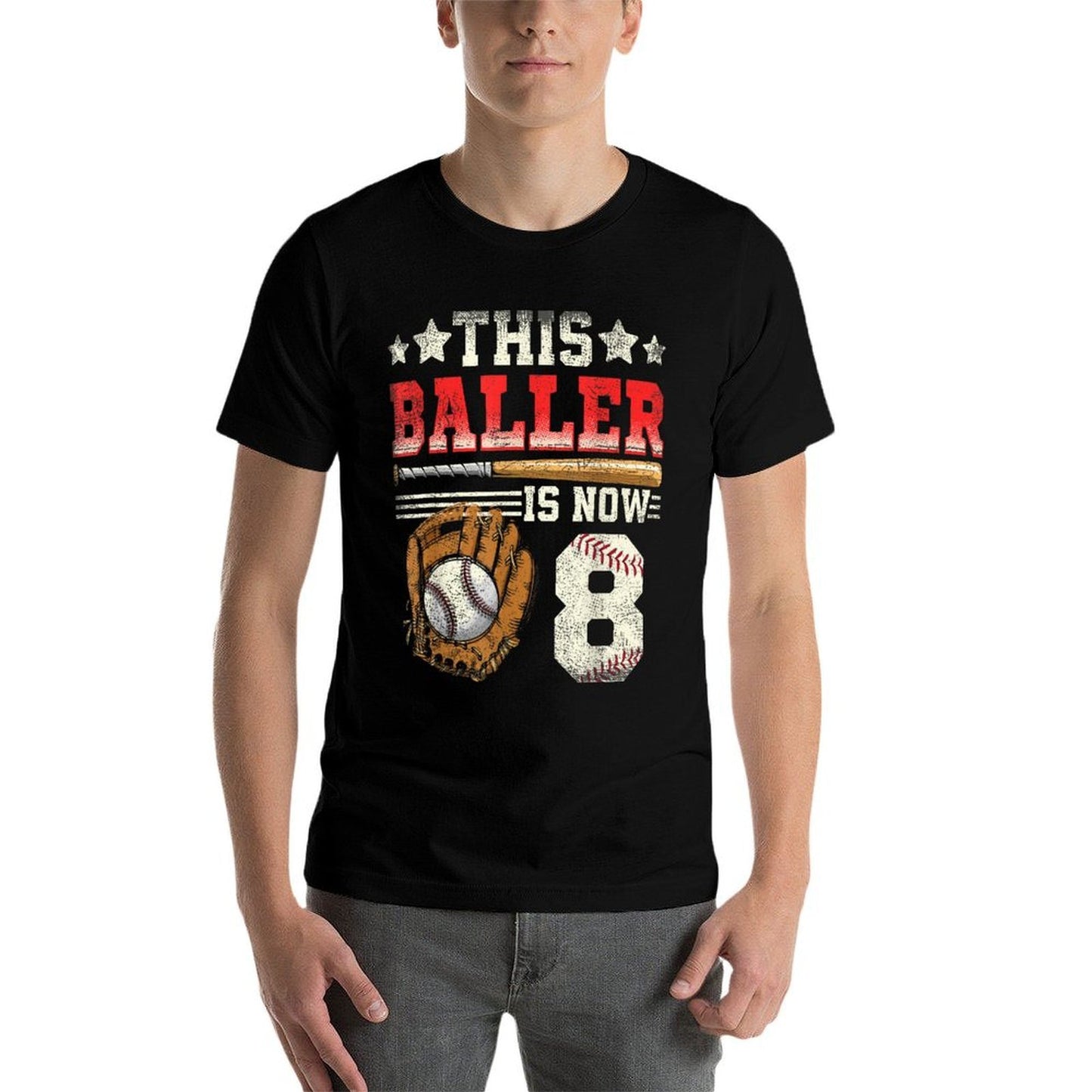 8th Birthdays For Boys Baseball Eight Year Old Heathered Texture T-Shirt