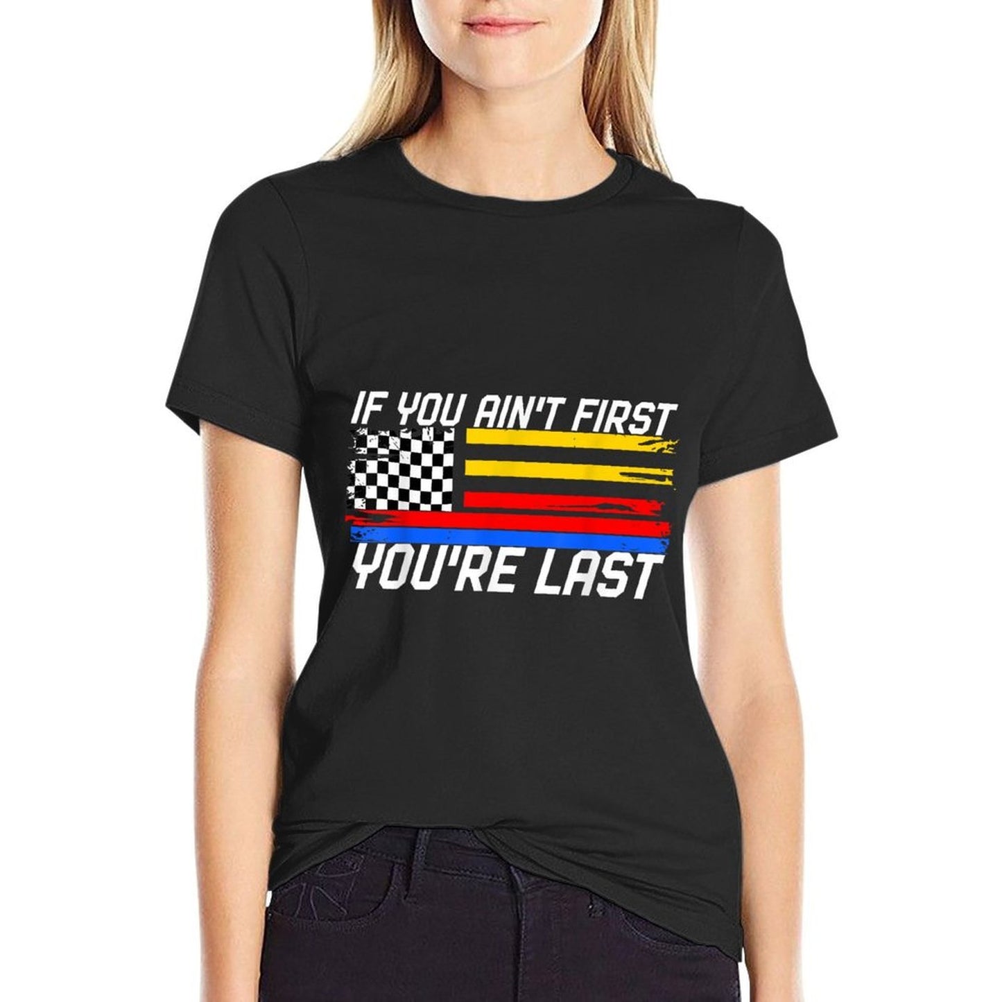 US Flag Car Racing If You Ain't First You're Last Lightweight T-Shirt