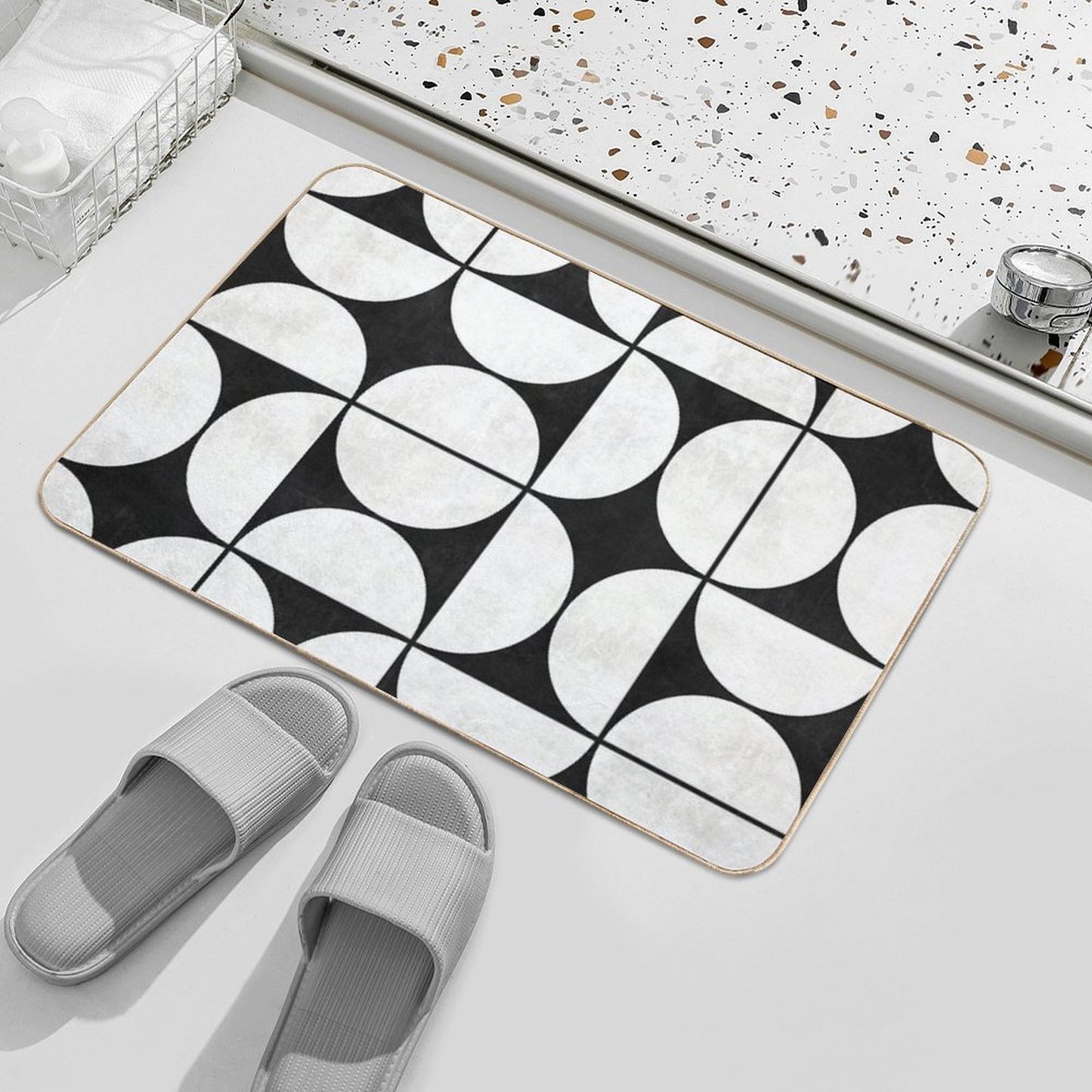 Mid-Century Modern Pattern No.2 - Black And White Concrete Non-Slip Bath Mat