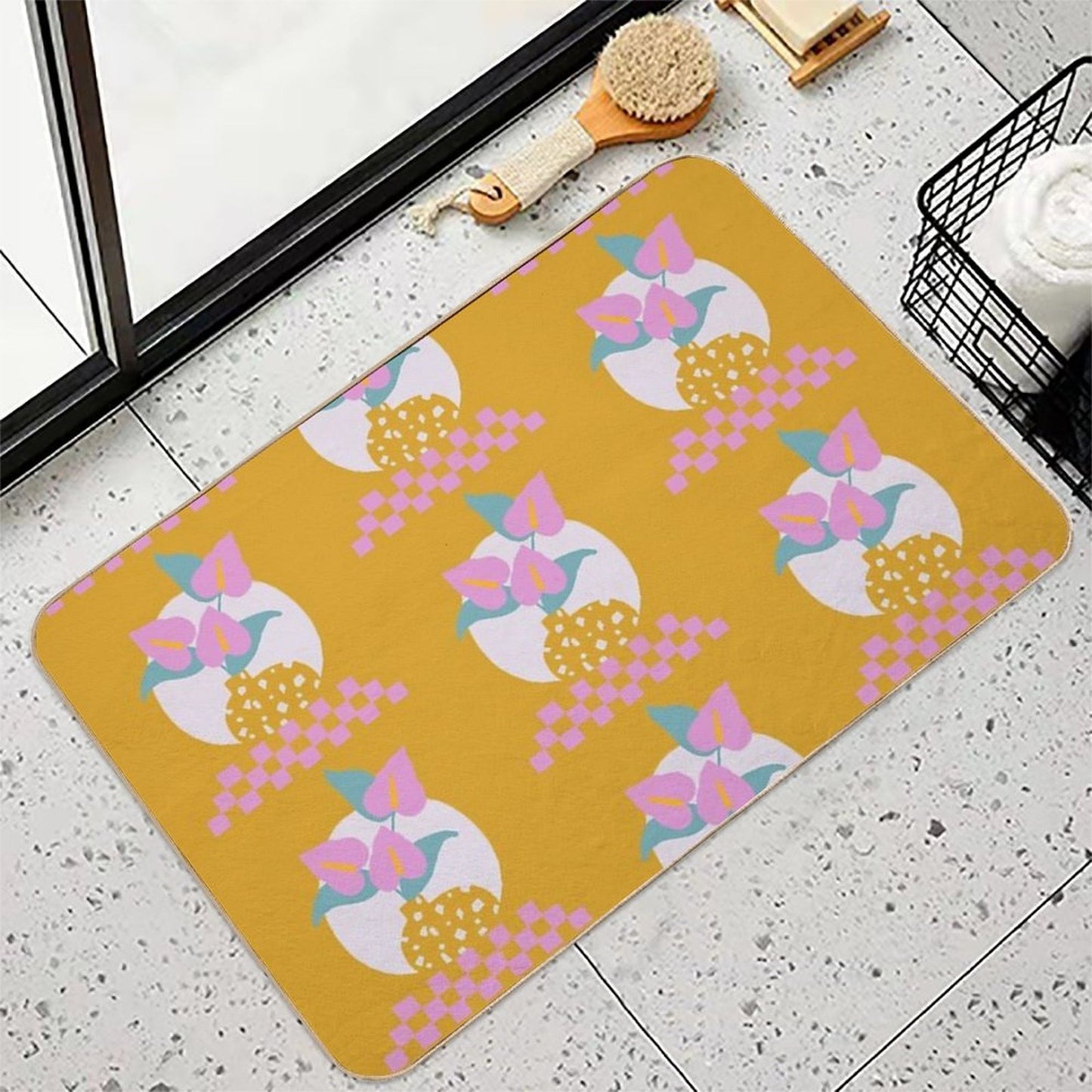 Anthurium Plant & Terrazzo Vase Fade-Resistant Bath Mat