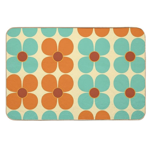 Retro Land Flower Power Orange And Blue  Fade-Resistant Bath Mat
