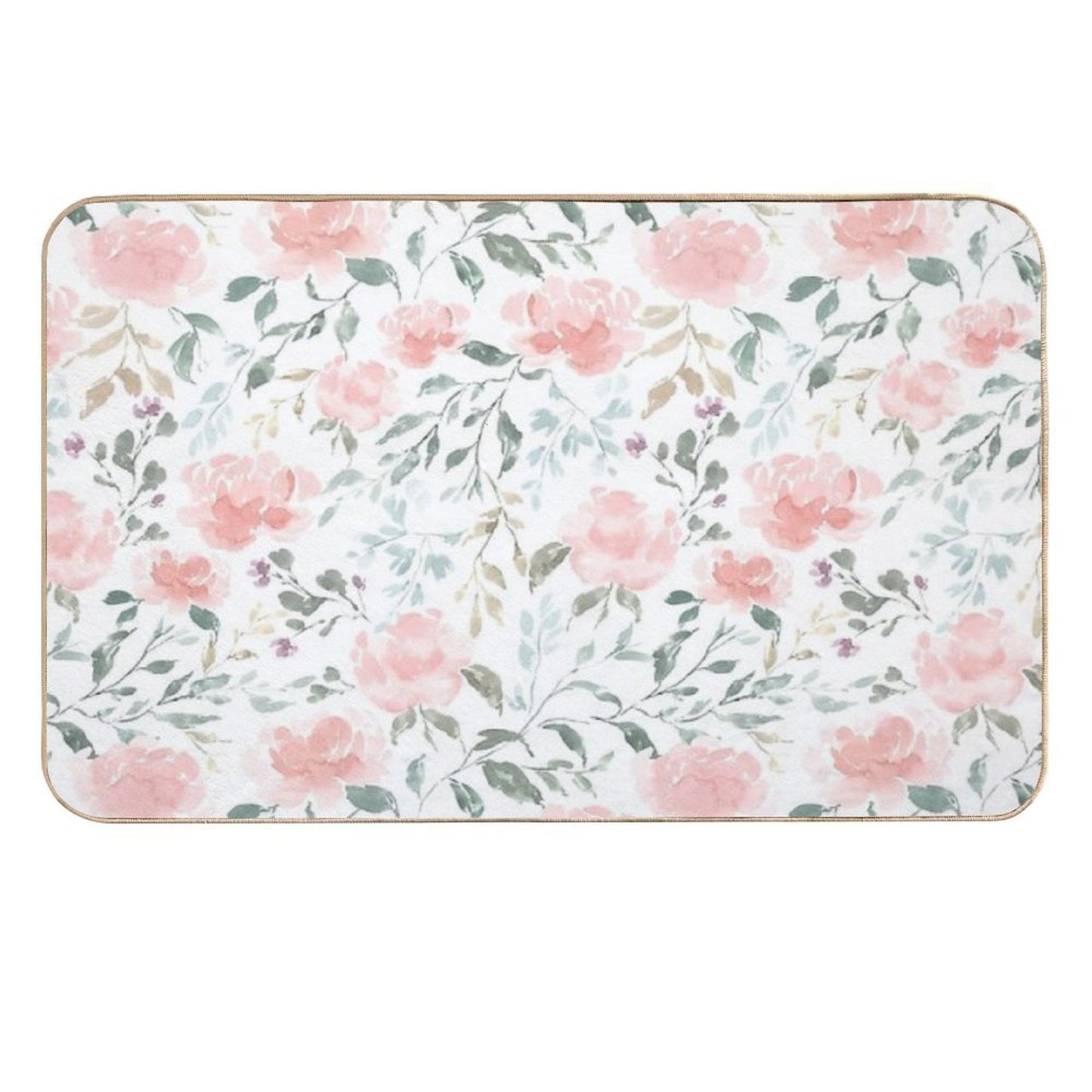 Watercolor Peonies And Delicate Leaves - Hand Painted Anti-Trip Bath Mat