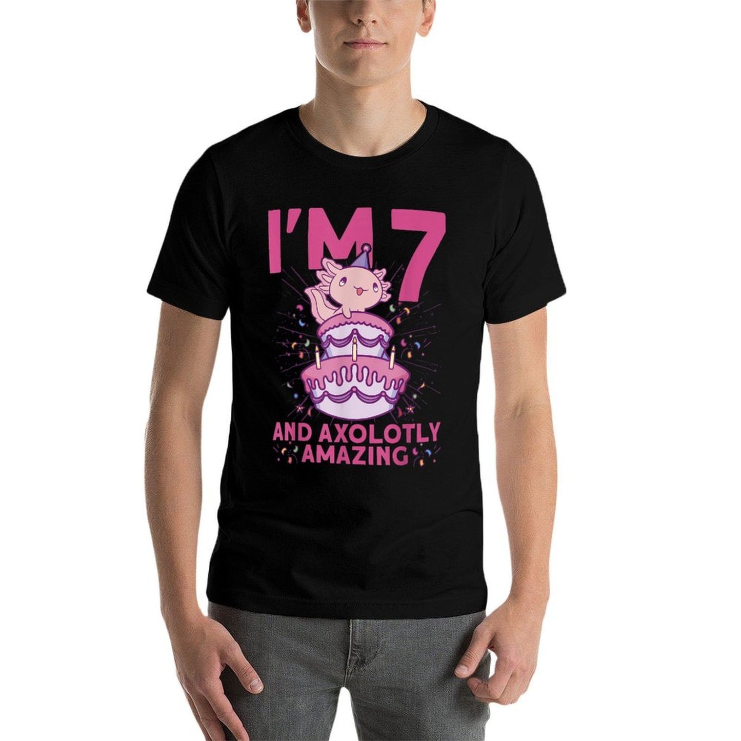 I'm 7 Bday Axolotl Party Cute 7th Birthday Kids Axolotl Comfortable T-Shirt