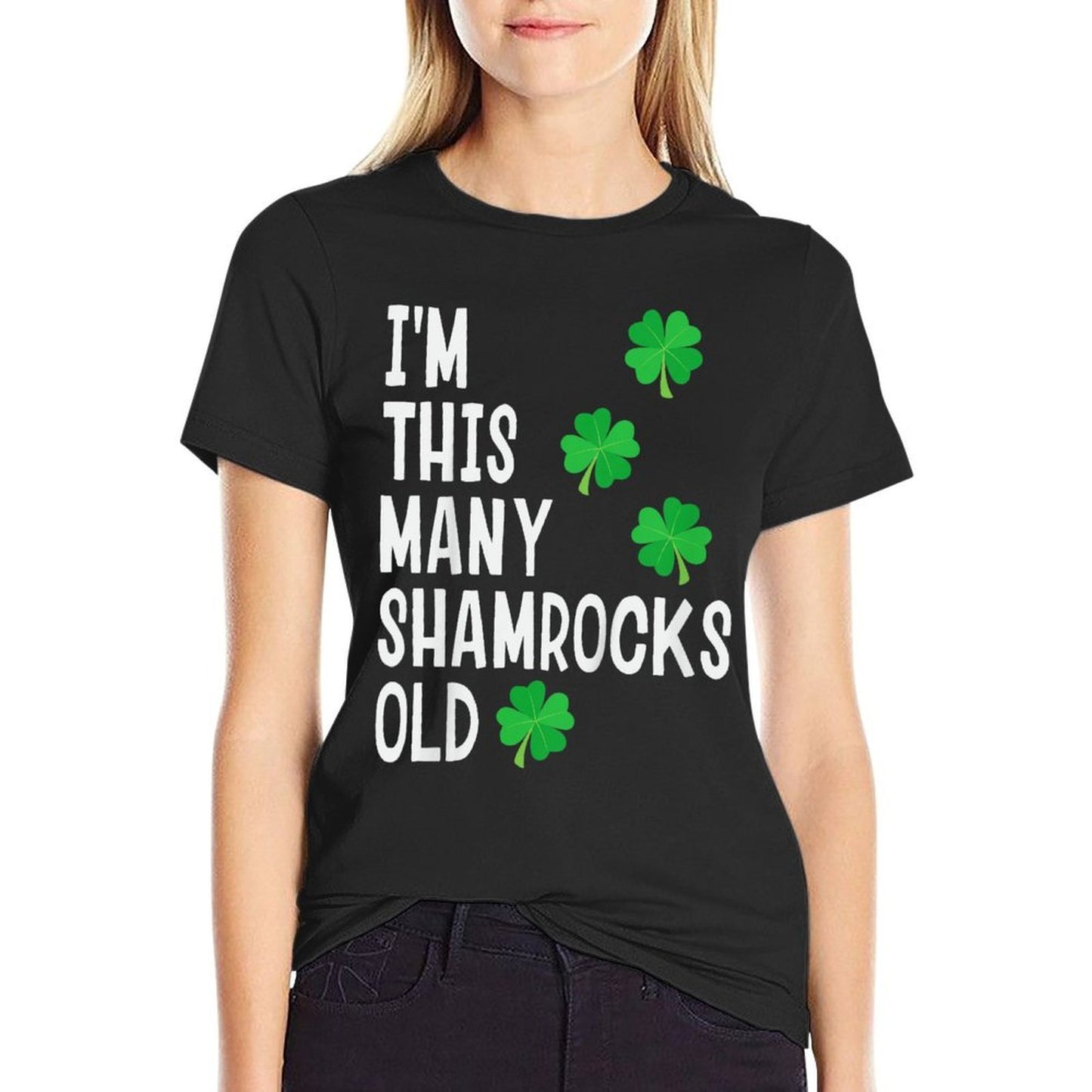 Kids Kids St Patricks Day 4th Birthday Shamrock Party 4 Year Old  Oversized Silhouette T-Shirt