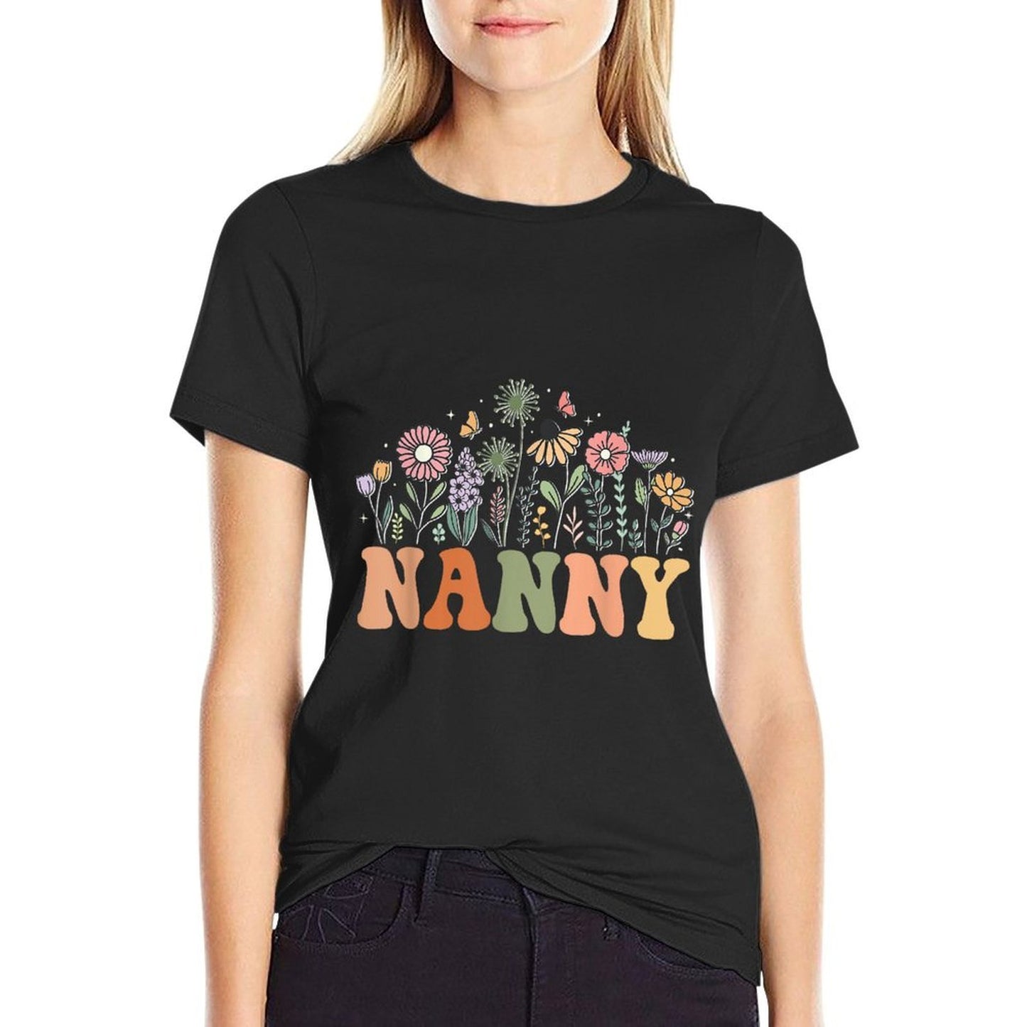 Nanny Wildflower Floral Birthday Baby Shower New Nanny Fade-proof Color T-Shirt