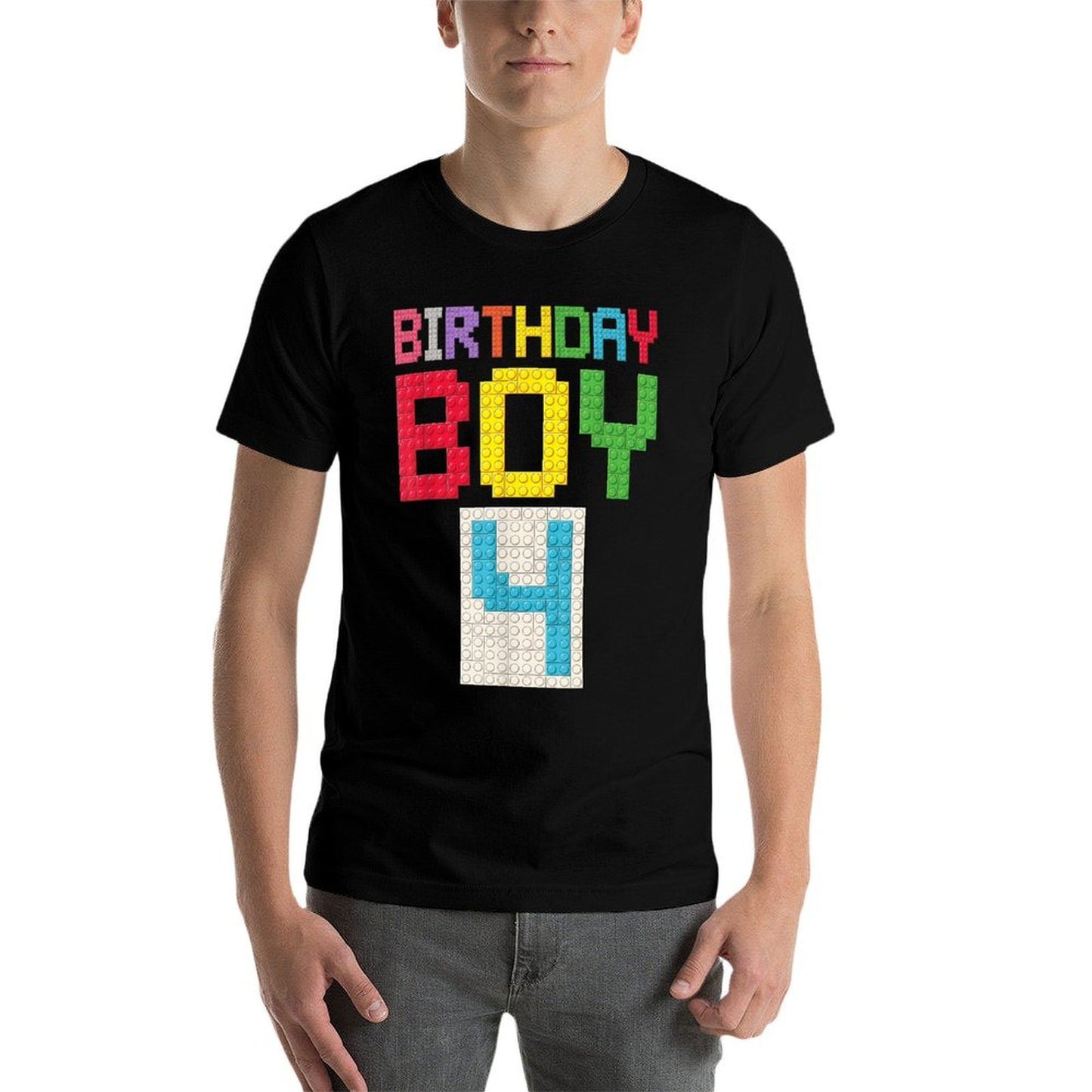 4th Birthday Boy Master Builder 4 Years Old Block Building Tagless Design T-Shirt
