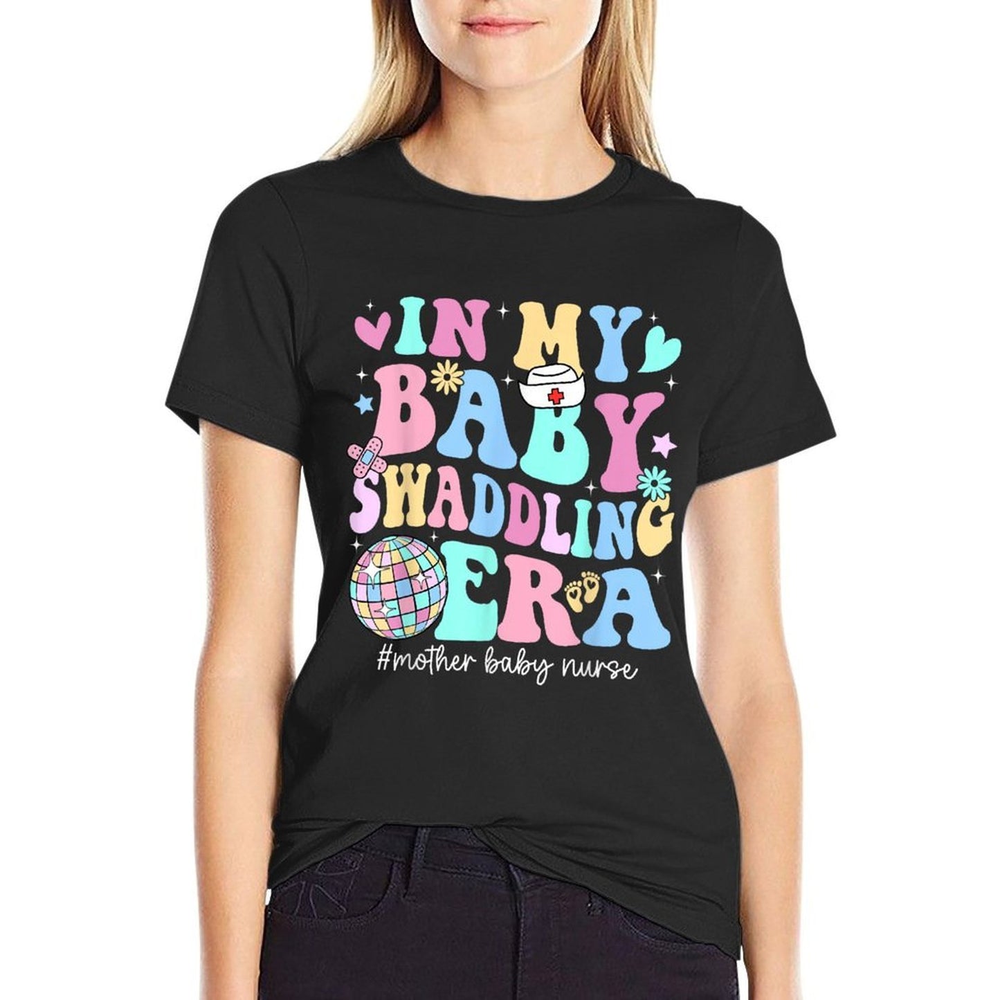 In My Baby Swaddling Era Mother Baby Nurse Postpartum Groovy  Wrinkle-resistant T-Shirt