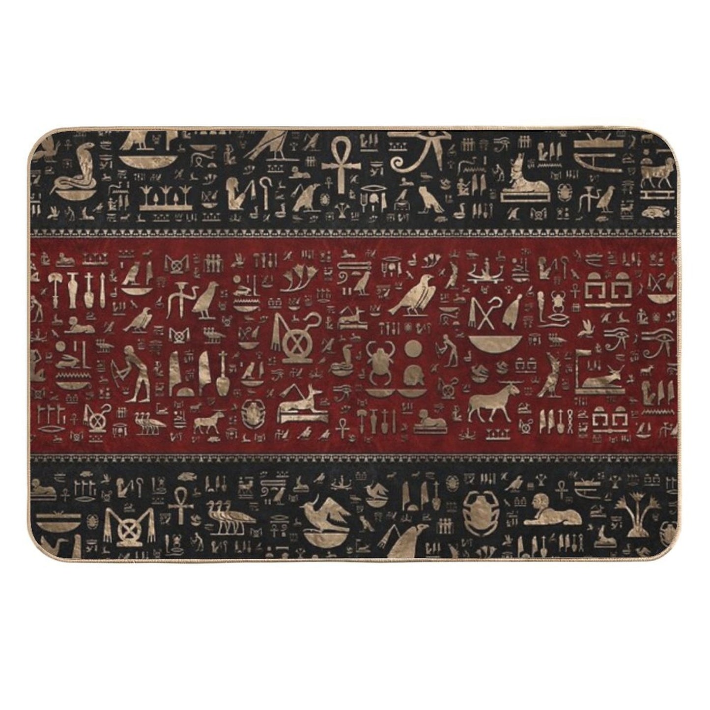 Ancient Egyptian Hieroglyphs - Black And Red Leather And Gold Rapid-Drying Bath Mat