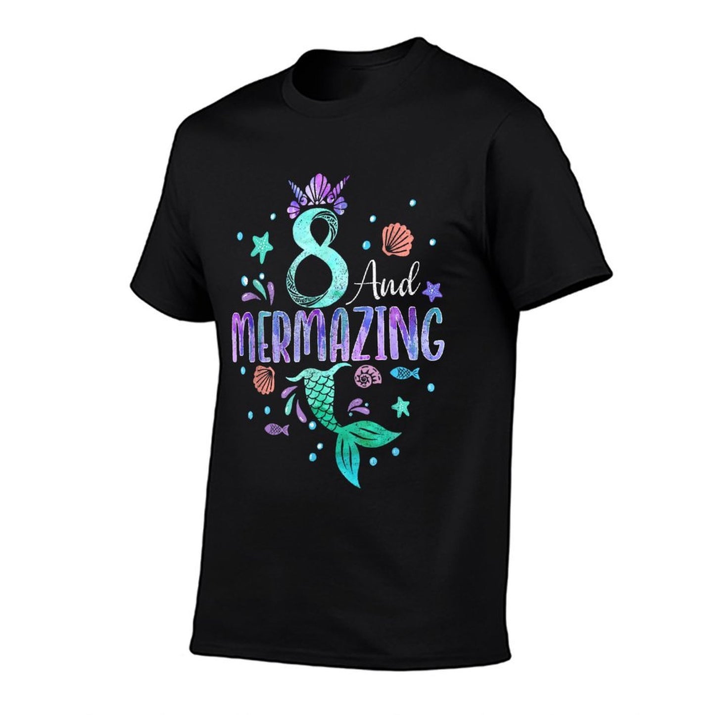 Its My Mermazing 8th Birthday Mermaid Girl Theme 8 Yrs Old Ribbed Collar T-Shirt
