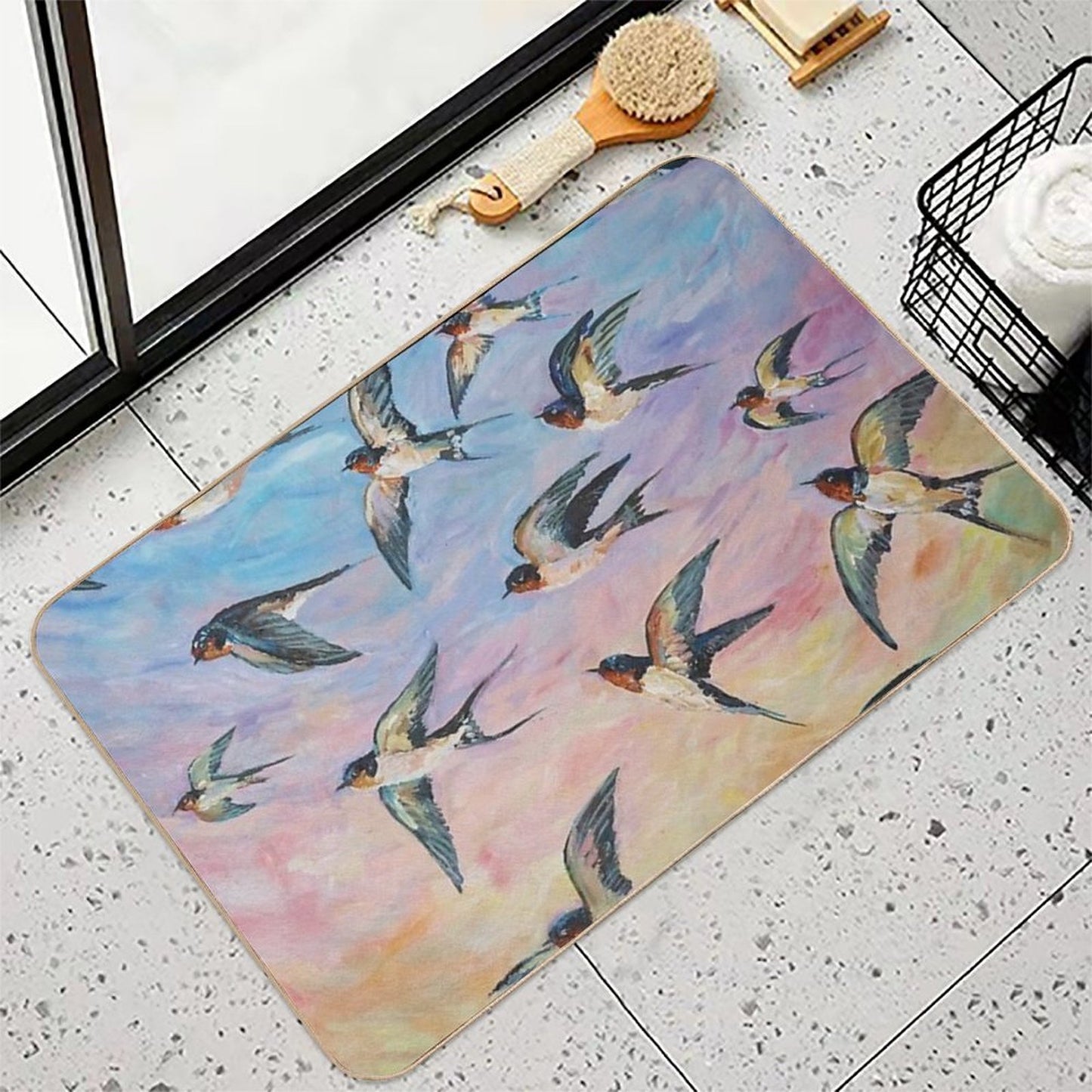 Barn Swallows Acrylic Painting Stain-Proof Bath Mat