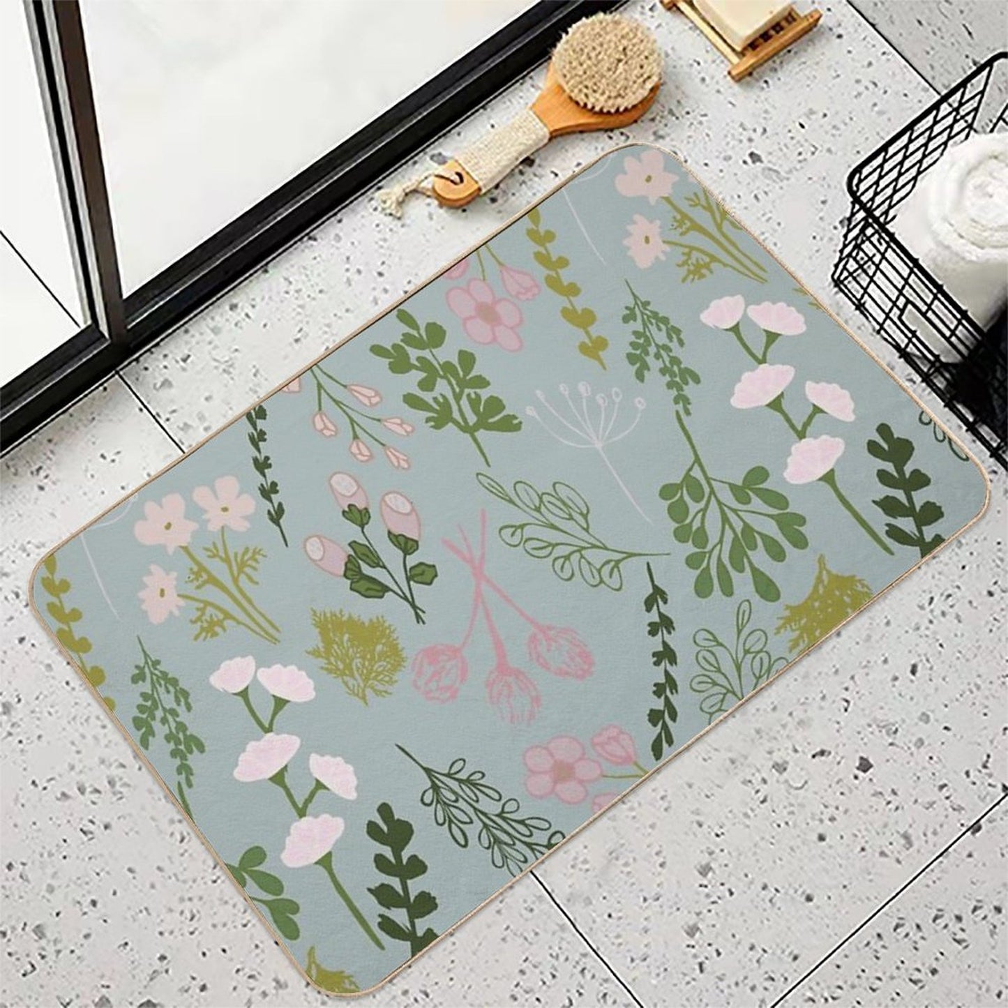 Flowers And Leafs Absorbent Bath Mat