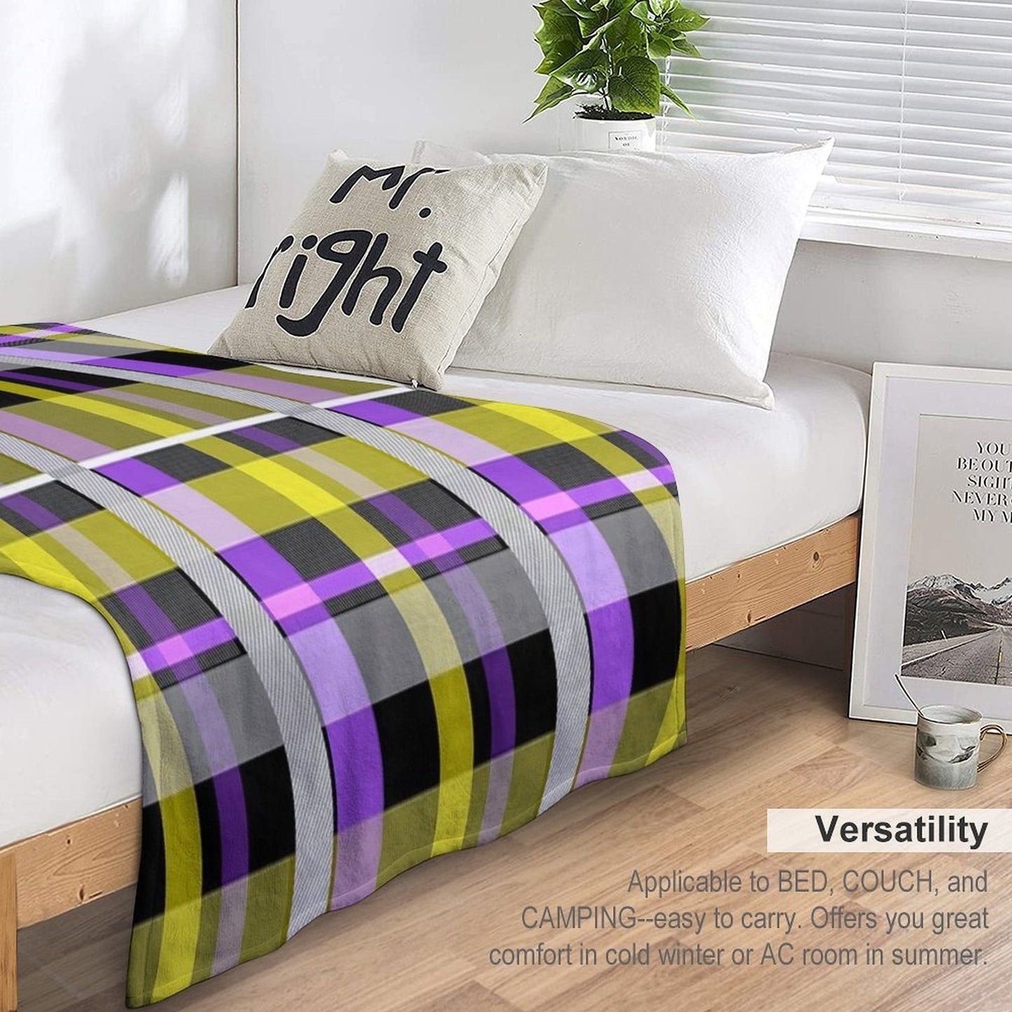 Nonbinary Flag Check Machine-washable Throw Blanket