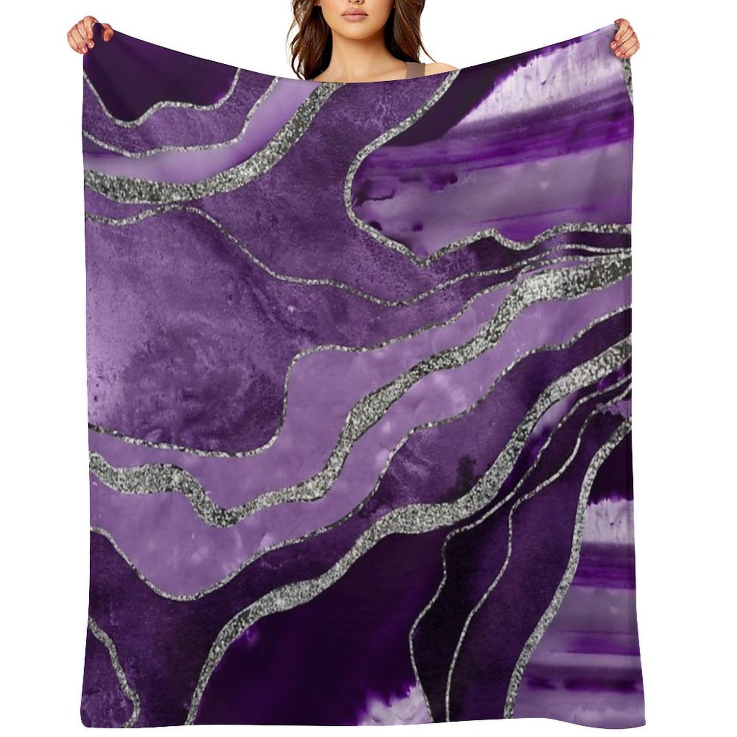 Purple Marble Agate Silver Glam #1 (Photo of Glitter Only - Not Reflective) Sustainable Throw Blanket