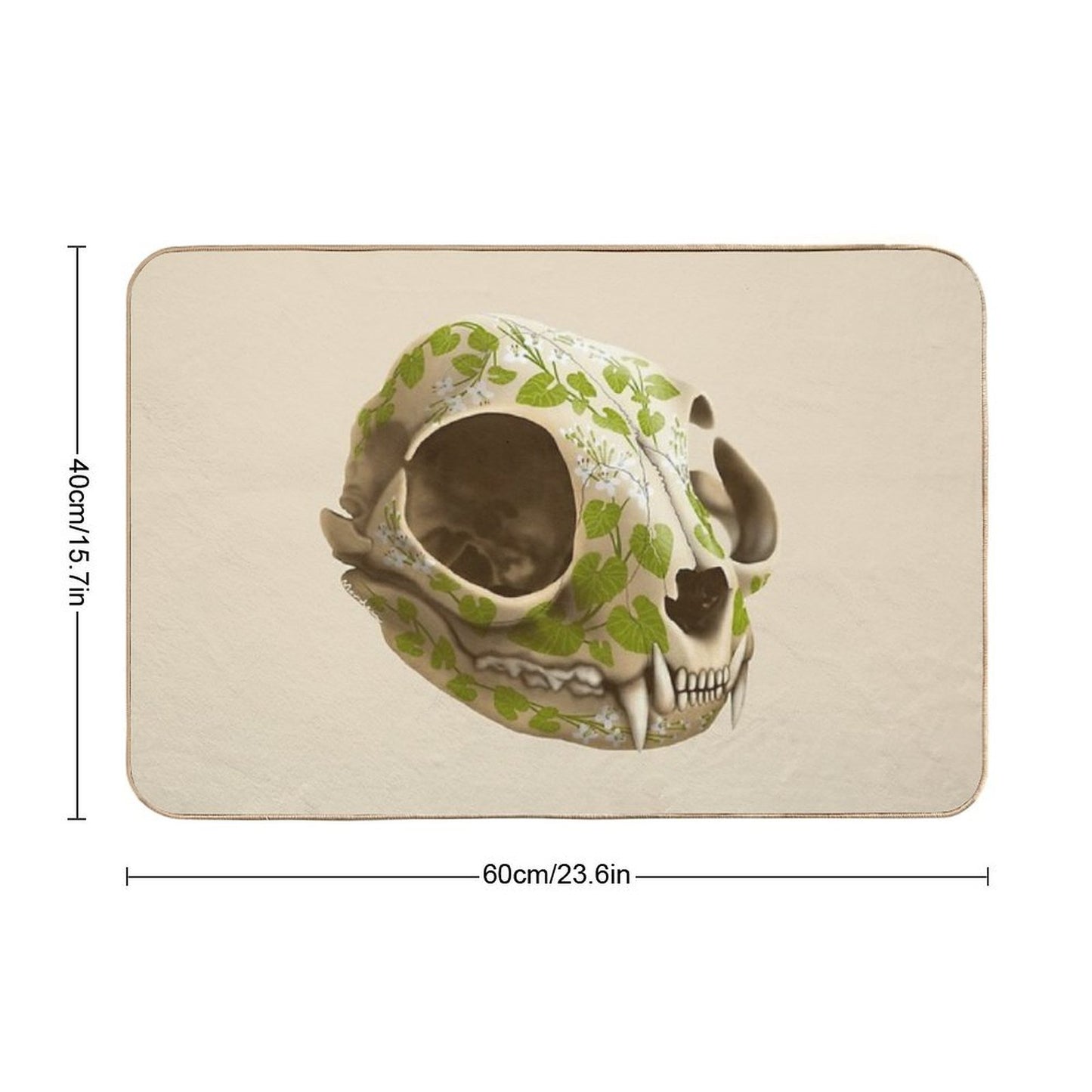 Cat Skull Decorated with Wasabi Flowers Non-Slip Bath Mat