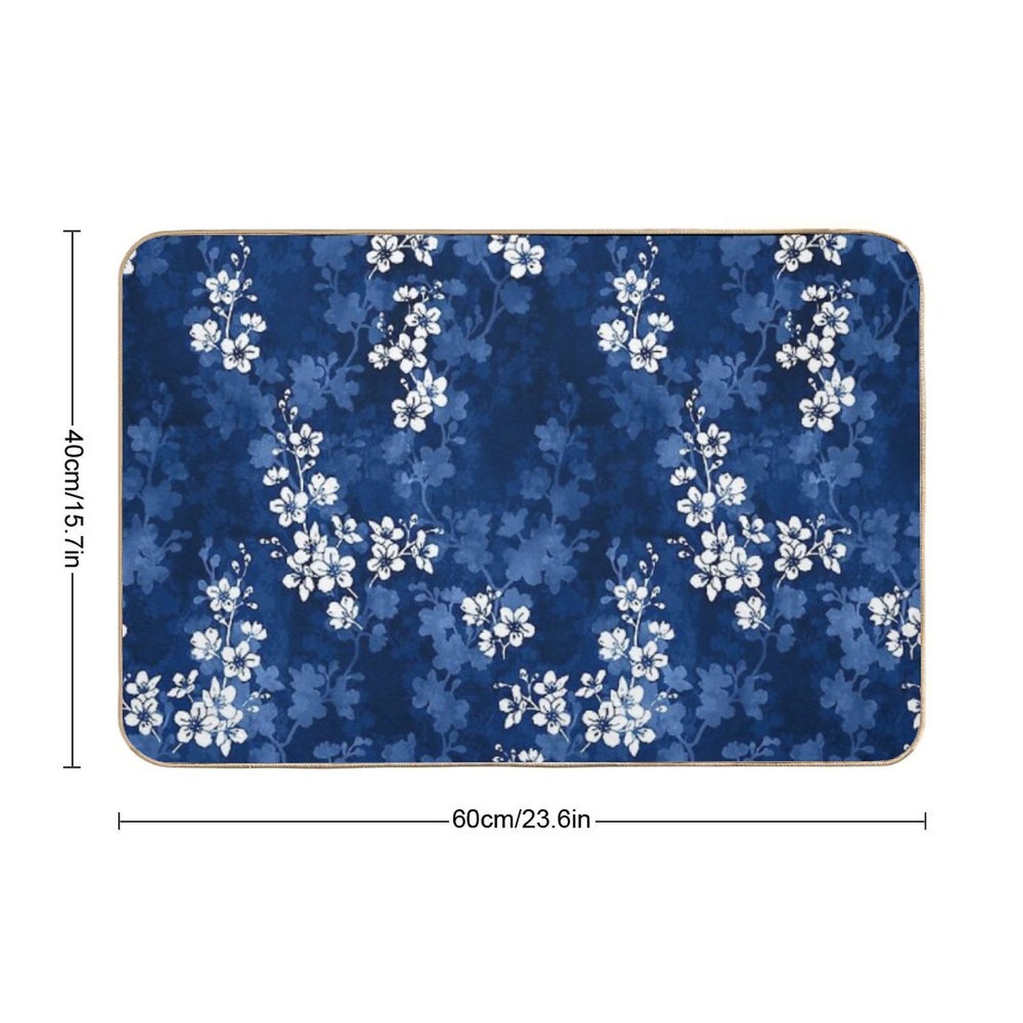 Sakura Blossom in Deep Blue Fade-Resistant Bath Mat