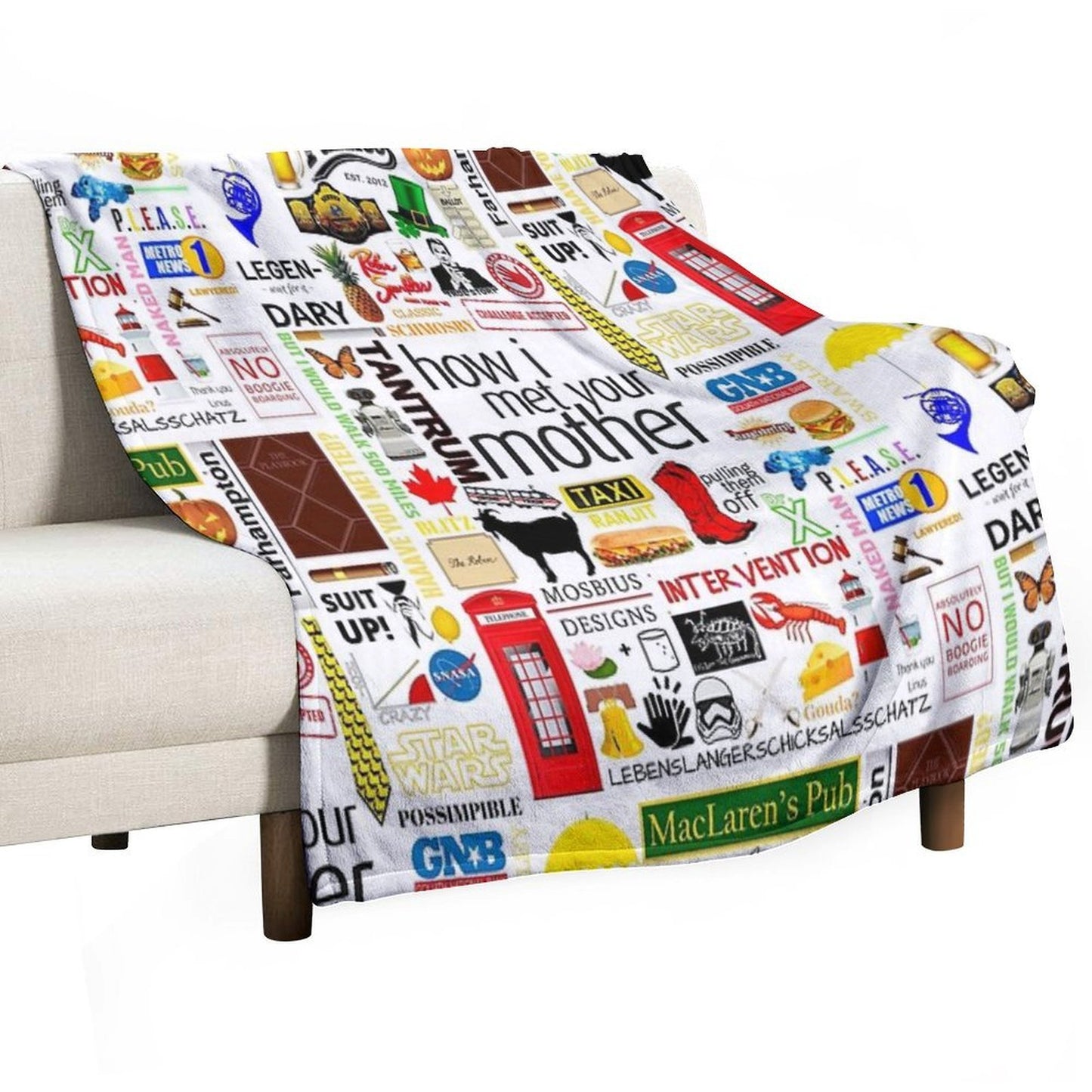 How I Met Your Mother Collage Poster Iconographic - Infographic (White) Durable Throw Blanket