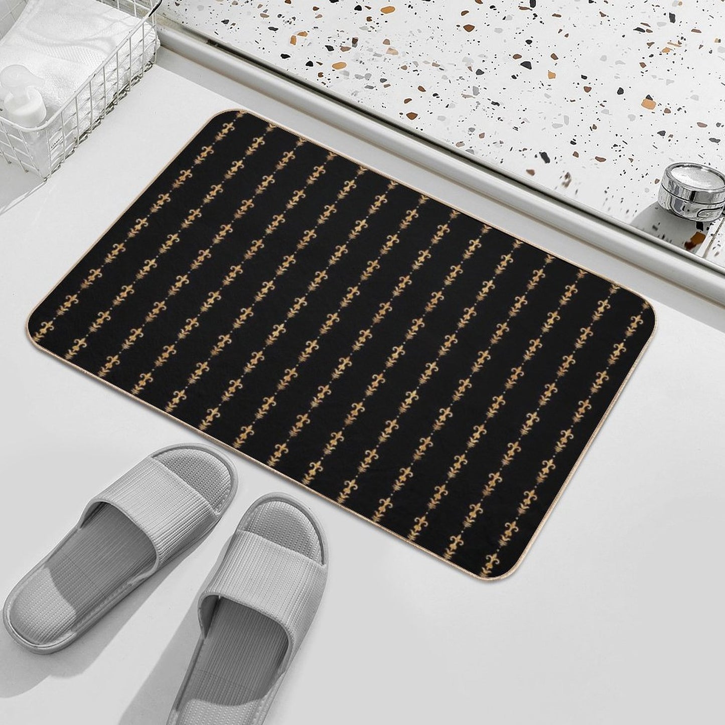 Golden Fleur De Lis on Black Slip-Resistant Bath Mat