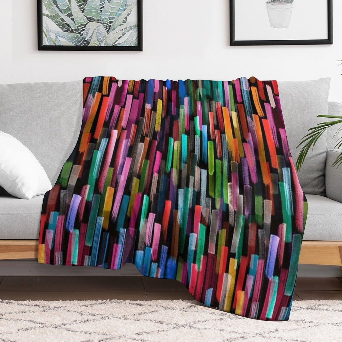 Multicolored Watercolor Stripes Pattern Multi-functional Throw Blanket