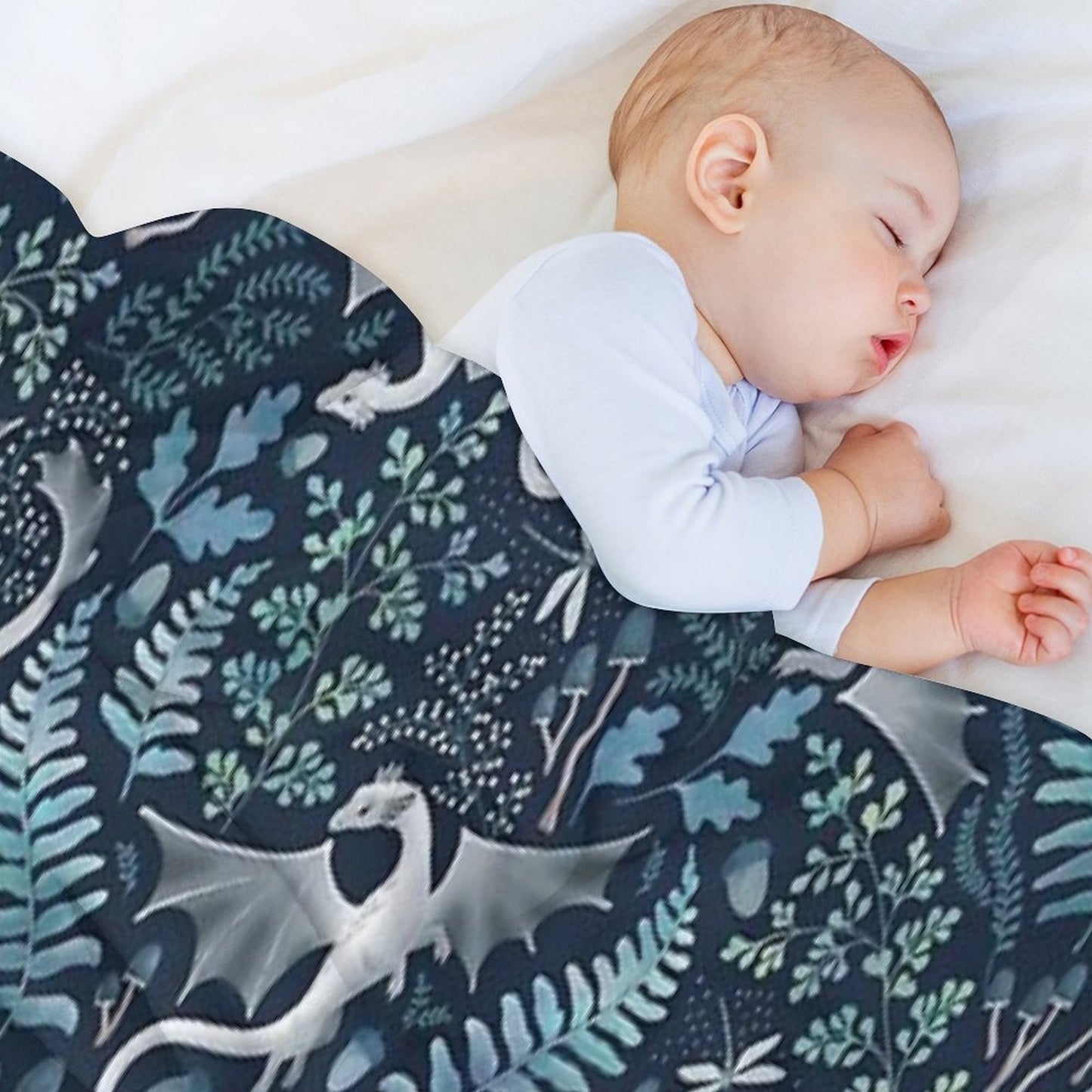 Forest Dragons in Shades of Blue And Green on Navy Blue Travel-friendly Throw Blanket