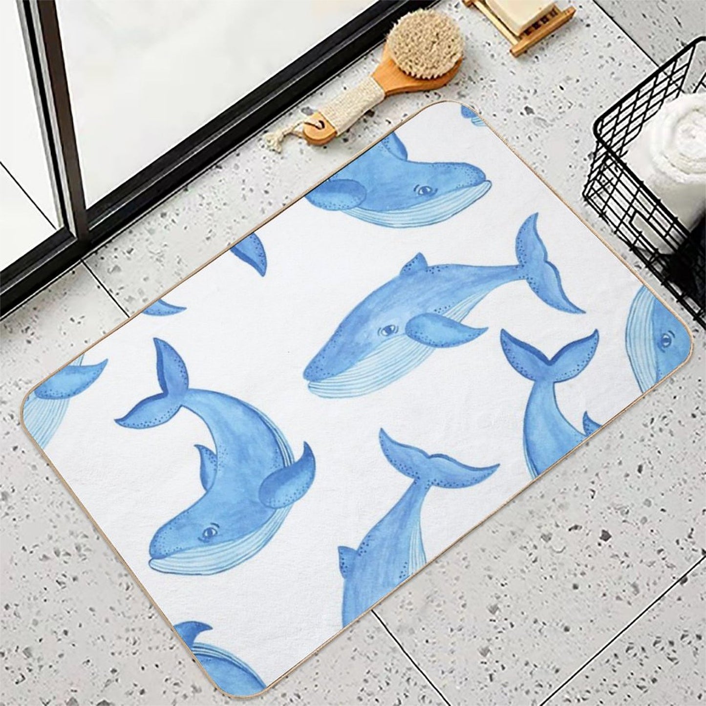 Blue Whales Pattern Dirt-Trapping Bath Mat