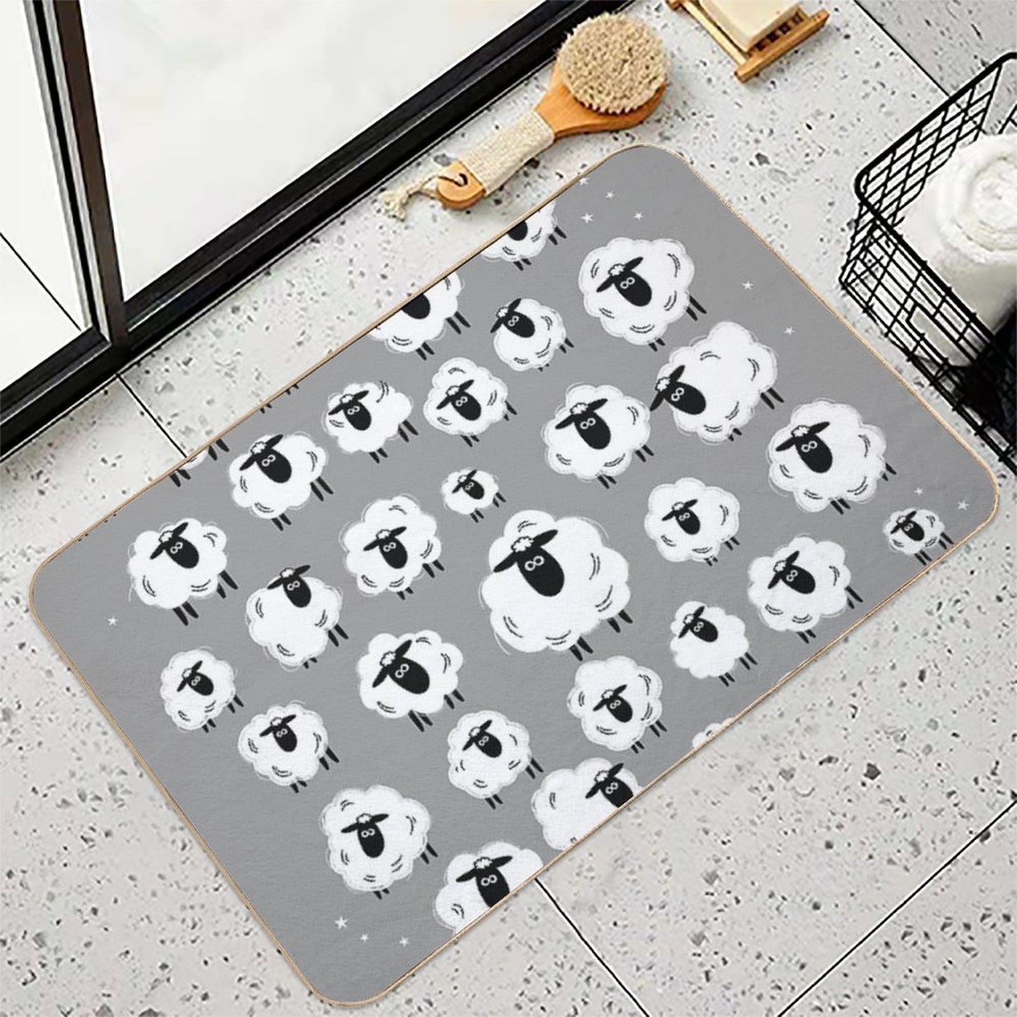 Sheep Well #18 (Gray) - Flock of Sheep - Counting Sheep Non-Slip Bath Mat