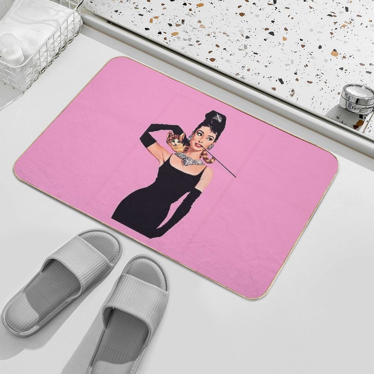Audrey Hepburn ( Holly Golightly) Breakfast of Tiffany's with Cat Easy To Clean Bath Mat