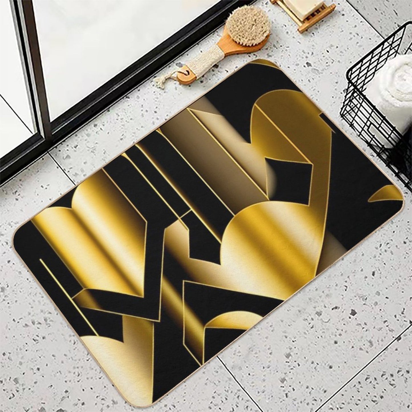 Black & Gold Gatsby Art Deco Inspired Patterns Toxin-Free Bath Mat